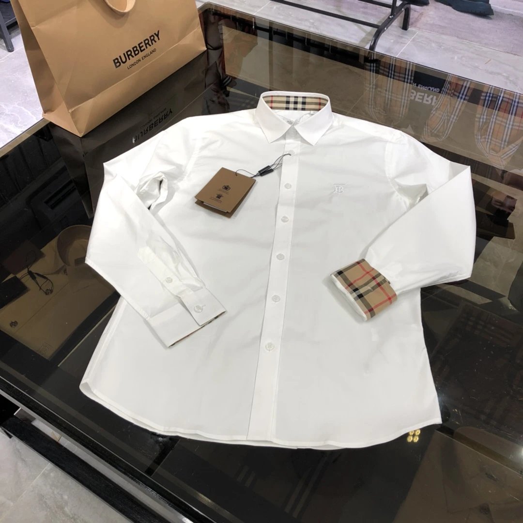 Burberry Shirt Long-sleeve Shirt with Embroidery logo25ss New Solid Color Vintage Plaid Striped Cotton Patchwork Striped Unisex Jacket Shirt Casual Business Versatile