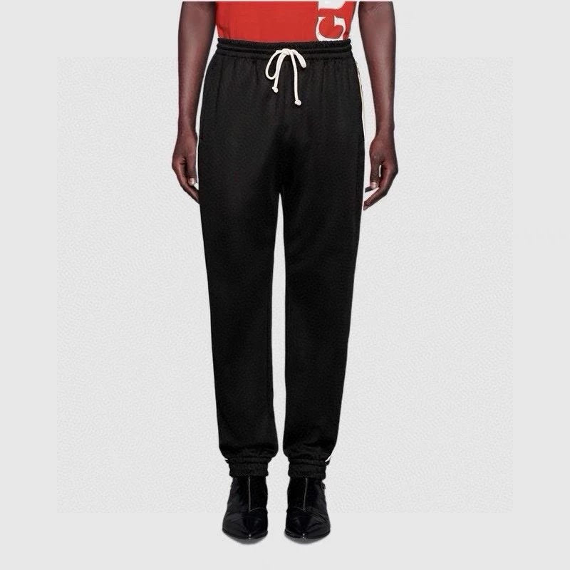 Gucci Sweatpants Double Side G Reflective Woven Tape Trousers Casual Pants All-Match Sweatpants Men and Women Same Style Ankle Banded Pants Drawstring Trousers with an Elasticated Waist Sport Pants Suit【Matching Top】