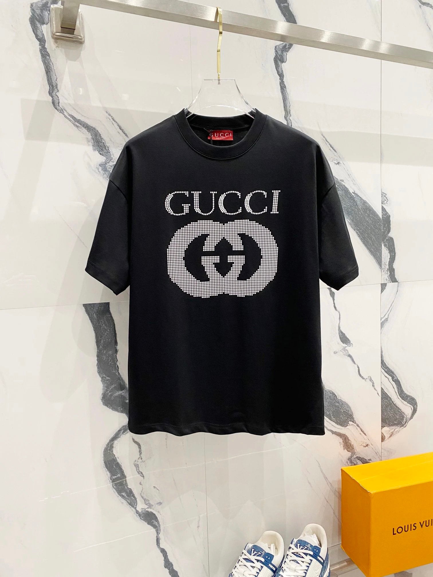 Gucci T-shirt Double G Polka Dot Digital Letters LOGO Printed Logo Crew Neck Short Sleeve Pure Cotton T Unisex T-Shirt OS Loose Fit Base Shirt Summer Casual Simple T-Shirt