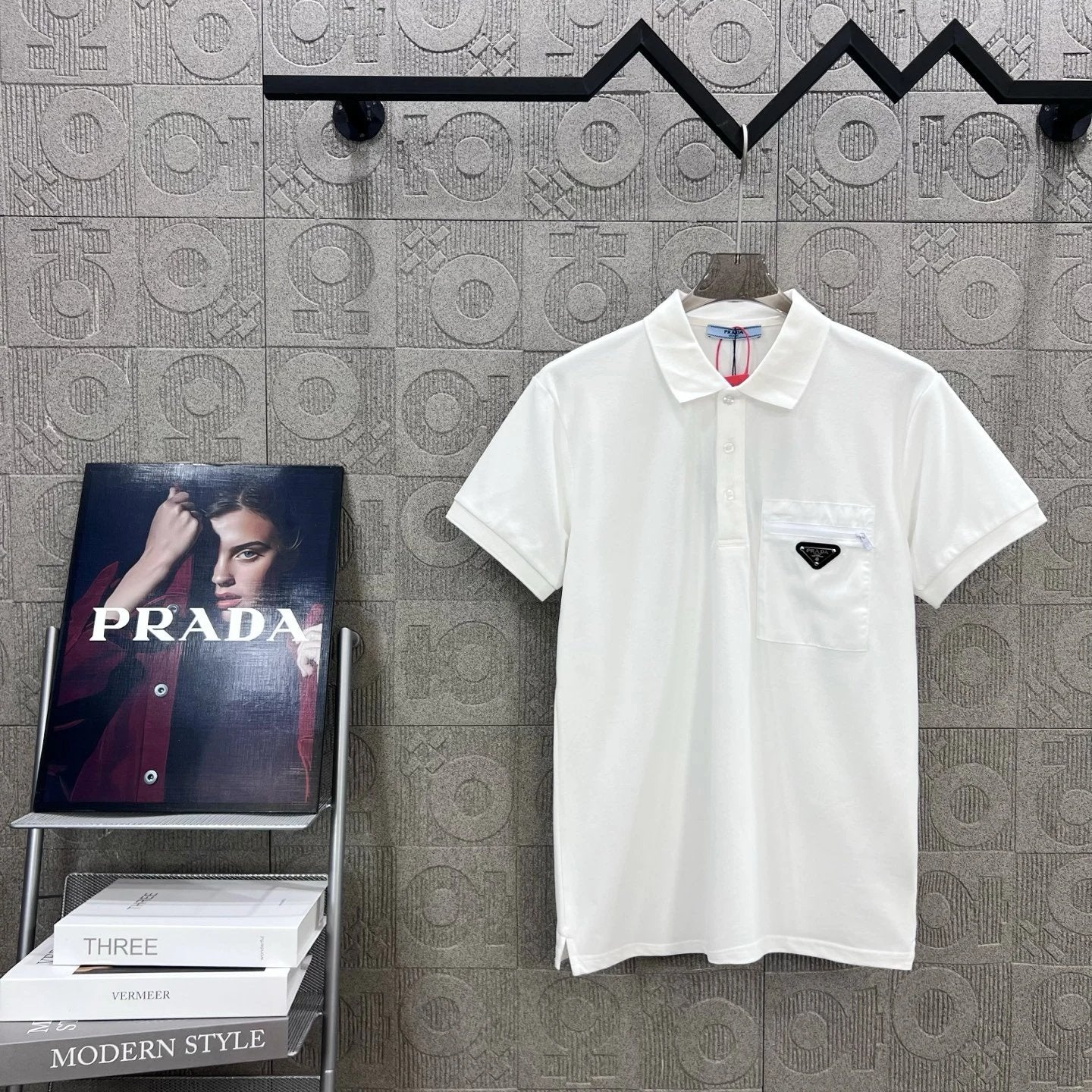 PRADA T-shirt Chest Pocket Triangle Logo Letter logoPOLO Shirt Lapel Short Sleeve25ss New Unisex Summer Short Sleeve OS Loose T Business Half Sleeve Shirt Plus Size T-Shirt