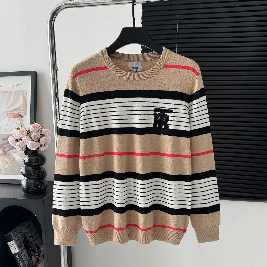 Burberry Sweater Plaid Color Block Crew Neck Sweater Unisex Long Sleeve Pullover Unisex Thickened OS Loose Fit Top Versatile Casual Jacket Lazy Style