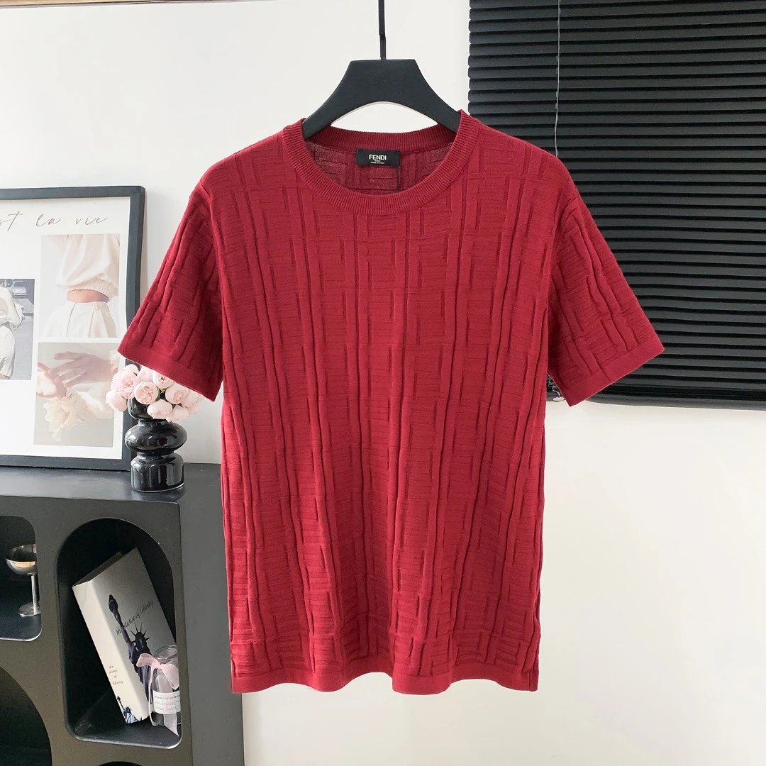 FENDI T-shirt Full Body Double F Texture logo round Neck Short Sleeve25ss New Pure Cotton Unisex Style T Casual T-Shirt Base Layer Shirt OS Loose Fit Half Sleeve Top Plus Size
