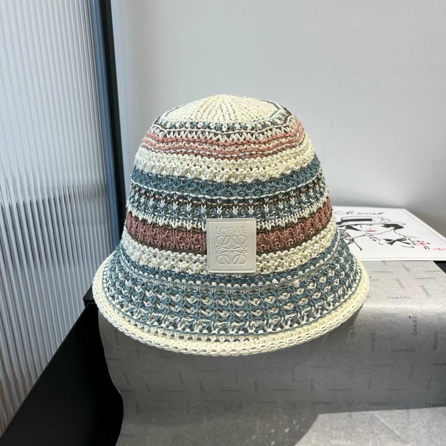 LOEWE Hat Branded Leatherette logo Fisherman Hat Casual Sun Protection UV Protection Plain Face Covering Sun Hat Outdoor Versatile Flat Top Bucket Hat
