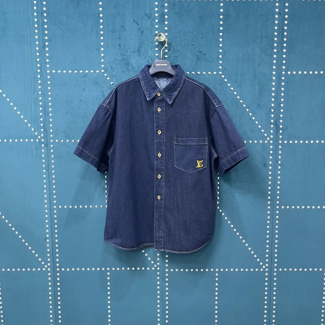Louis Vuitton LV Shirt Back Strap Signature Letter Embroidery logo Shijia Turn-down Collar Short Sleeve Shirt Versatile Business Unisex Casual Slim Fit Jacket