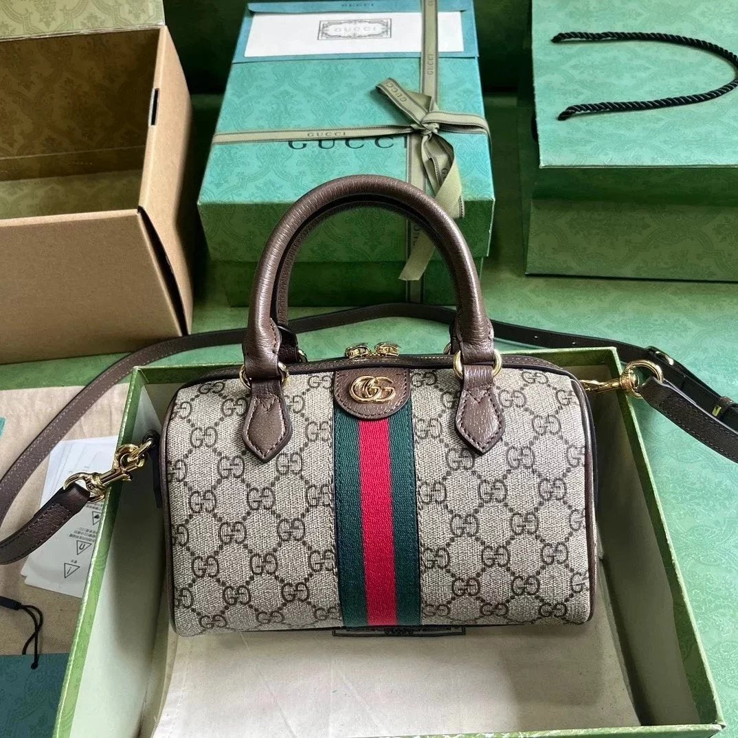 Gucci Women's Bag Top version 【**Original Factory】New Ophidia Series Boston Bag Mini Small Sized Handbag Messenger Bag Shoulder Bag Mini Bag Small Backpack772053,772061