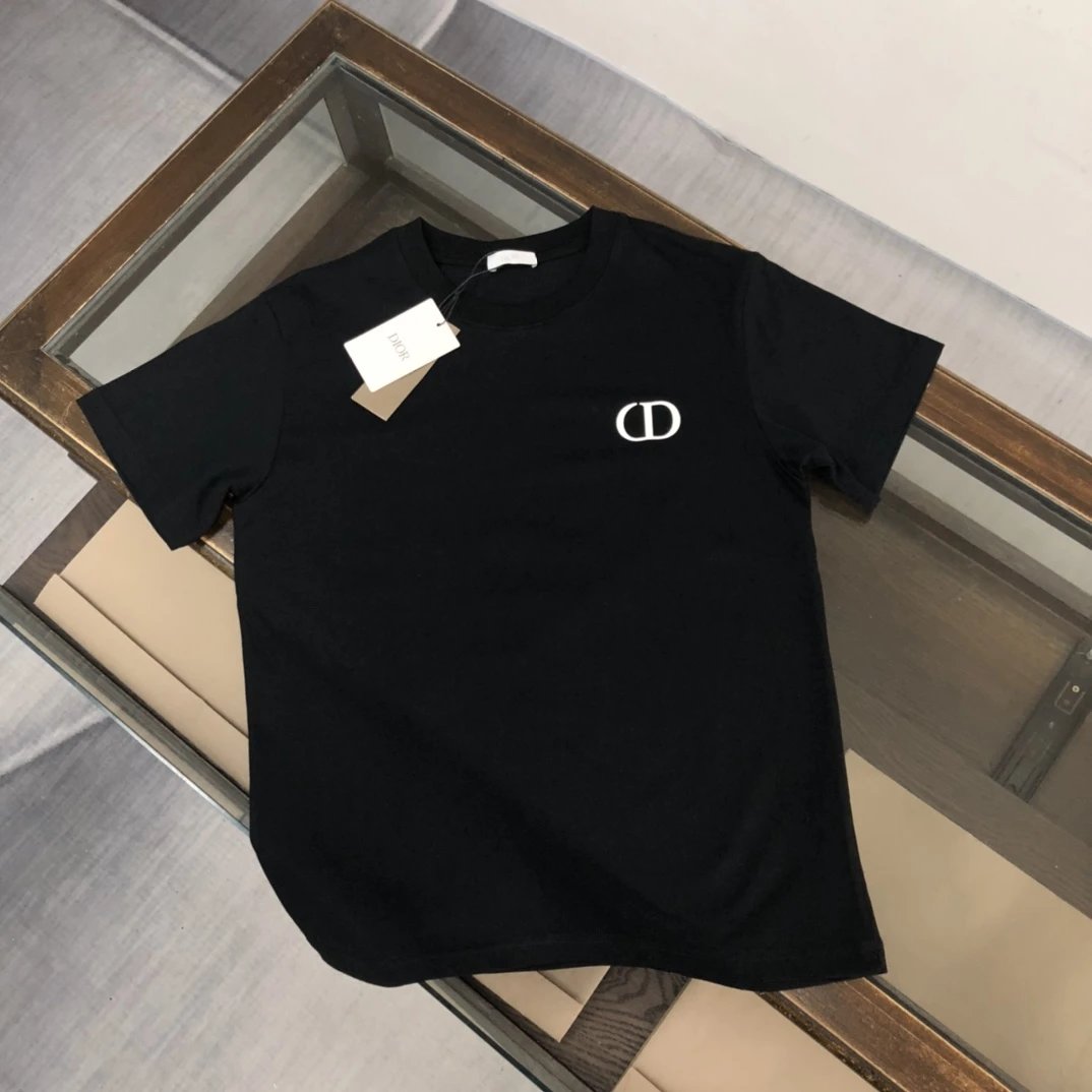 Dior T-shirt Chest Letter Print logo round Neck Short Sleeve25ss New Pure Cotton Unisex Style T T-shirt OS Loose Fit Base Shirt Top Half Sleeve T-Shirt