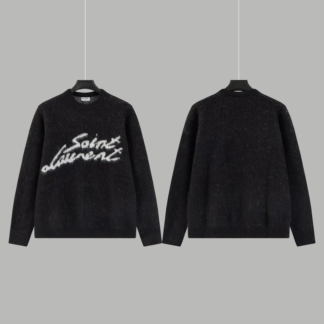 YSL Sweater Mohair Crew Neck Sweater Angora Wool Pullover Thickened Warm Long Sleeve Knitted Inner Layer Unisex os Version24ss Autumn and Winter New Products
