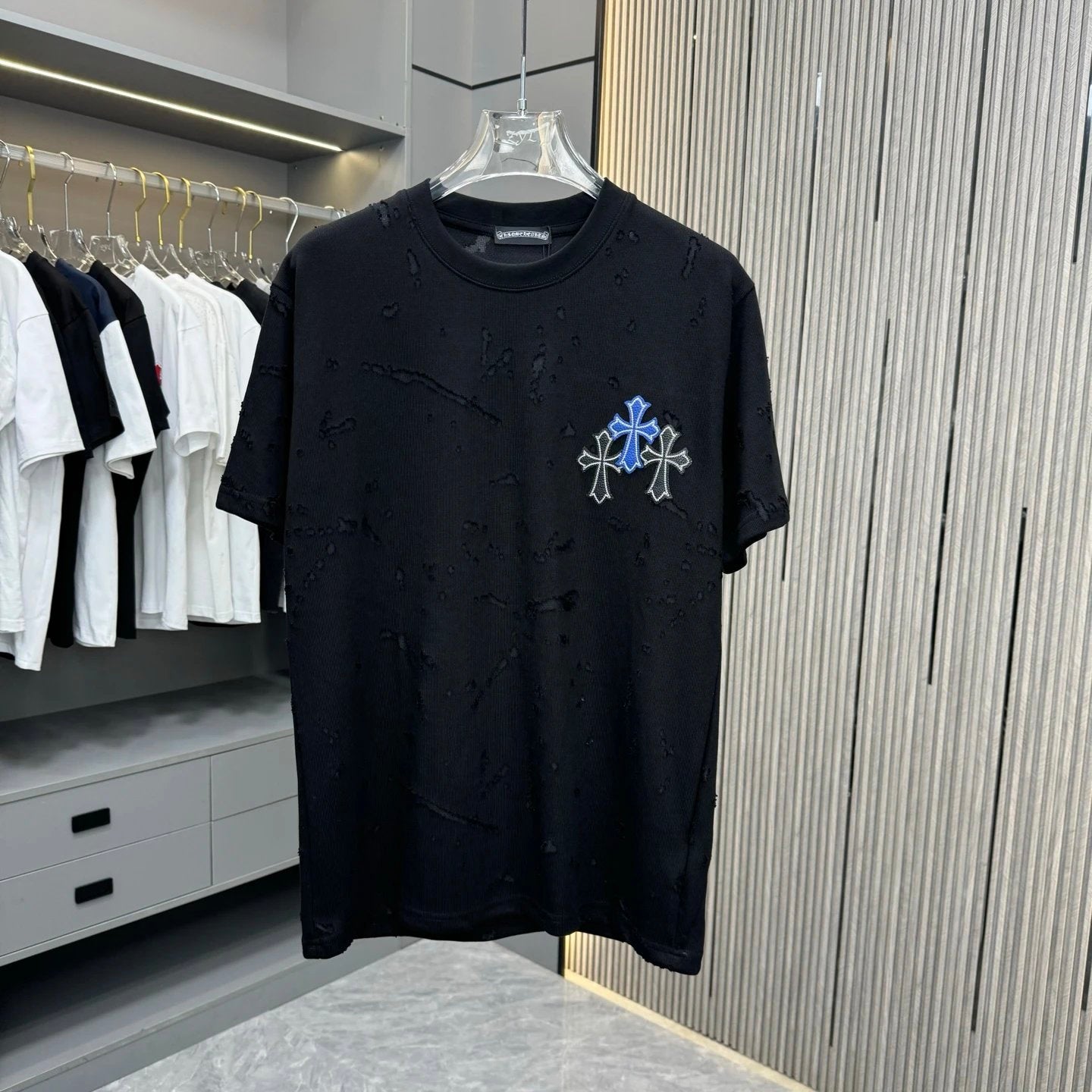 Chrome Hearts T-shirt Back Patch Embroidery logo round Neck Short Sleeve25ss New Pure Cotton Unisex Style T T-shirt OS Loose Fit Base Shirt Half Sleeve T-Shirt Top Half Sleeve