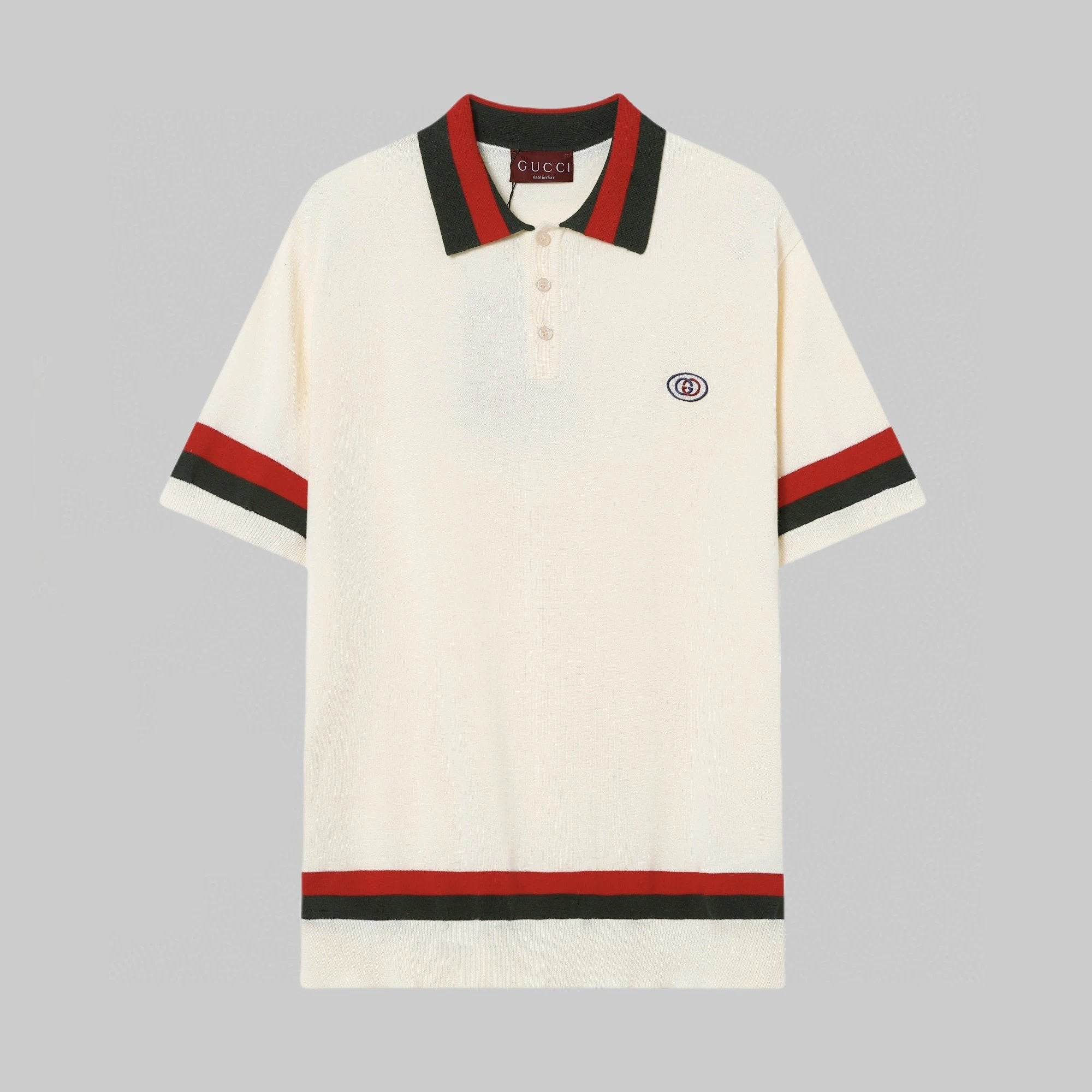 Gucci T-shirt Red and green stripes logo Knitting POLO Shirt Lapel Short Sleeve25ss New Unisex Summer Short Sleeve OS Loose T Business Half Sleeve Shirt Plus Size T-Shirt