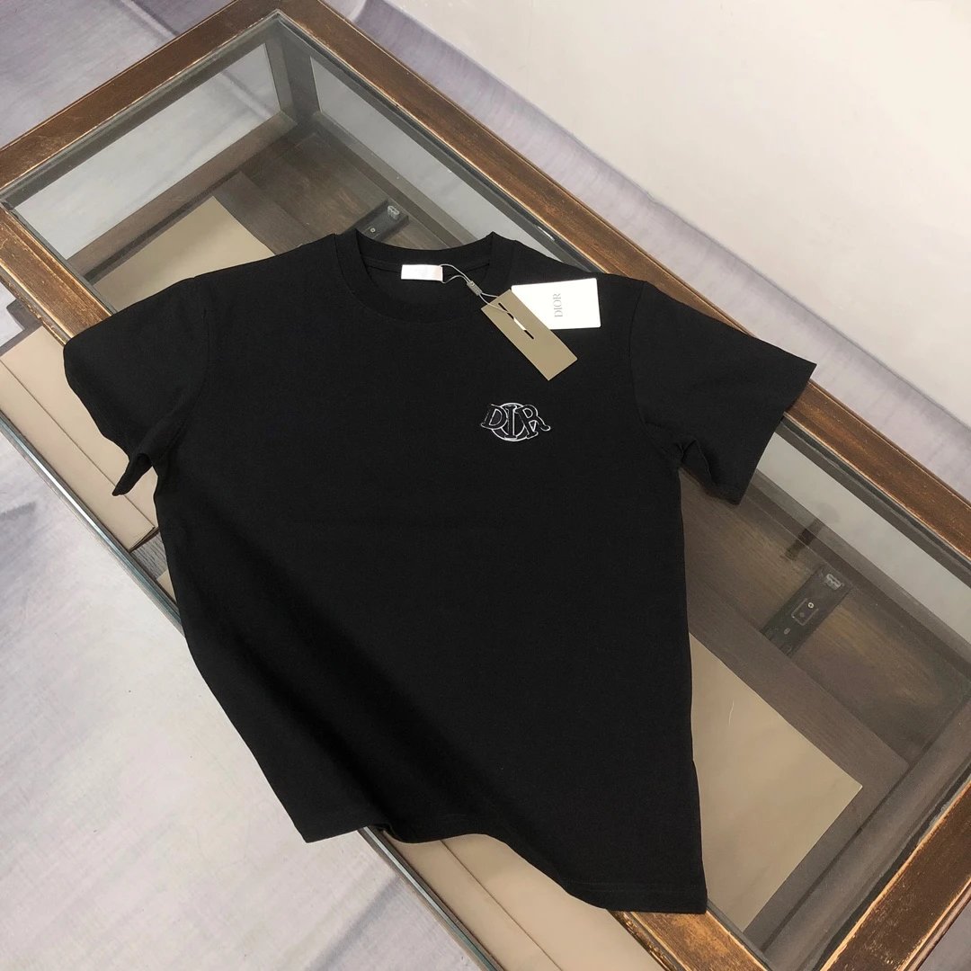 Dior T-shirt Chest Letter Embroidery logo round Neck Short Sleeve25ss New Pure Cotton Unisex Style T Casual T-Shirt Base Layer Shirt OS Loose Fit Half Sleeve Top Plus Size