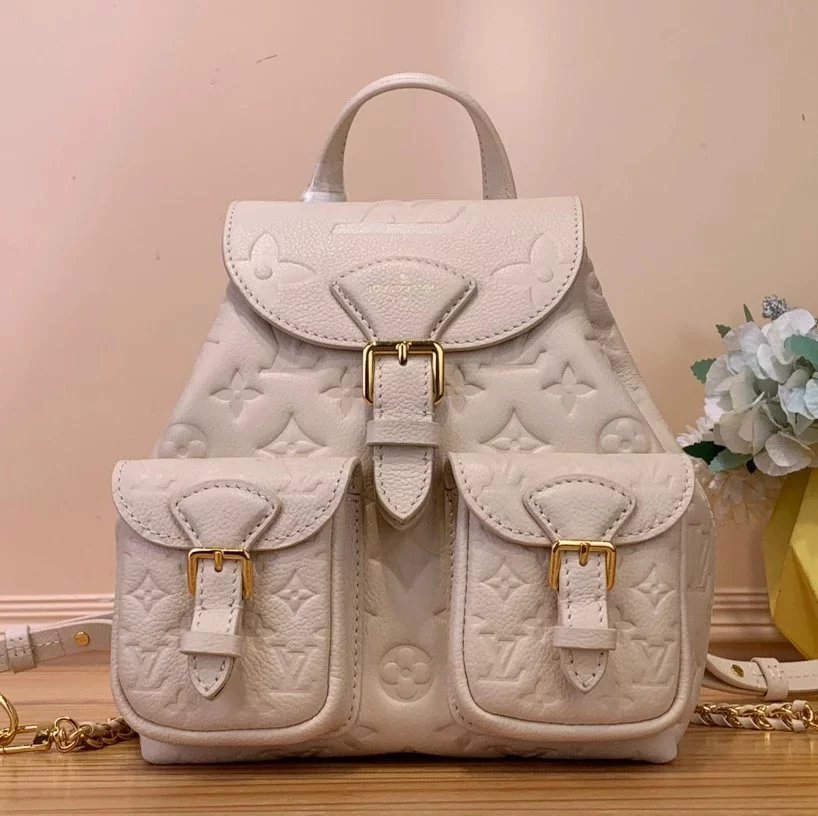 Louis Vuitton LV Backpack Top version 【Premium Version】24New Women's Bag m47106White m47072Black m47074Pink Full Leather Embossed Backpack Series backup Backpack Frog Small Backpack Cowhide Ladies Backpack Schoolbag