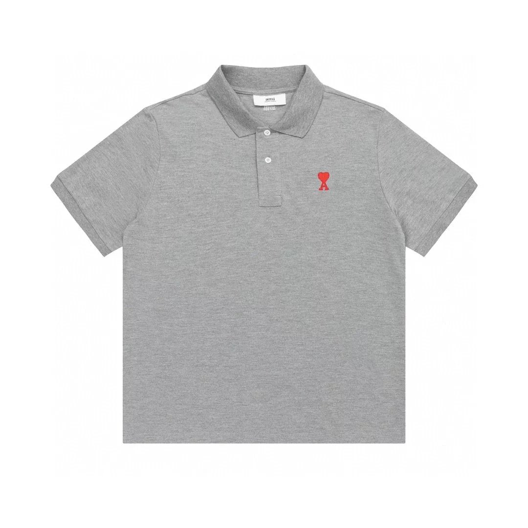 Ami T-shirt Top Version Spring and Summer New round Neck Loose Men's and Women's Same Style Solid Color Big Love Embroidered Short Sleeve polo Shirt T T-shirt Fashion
