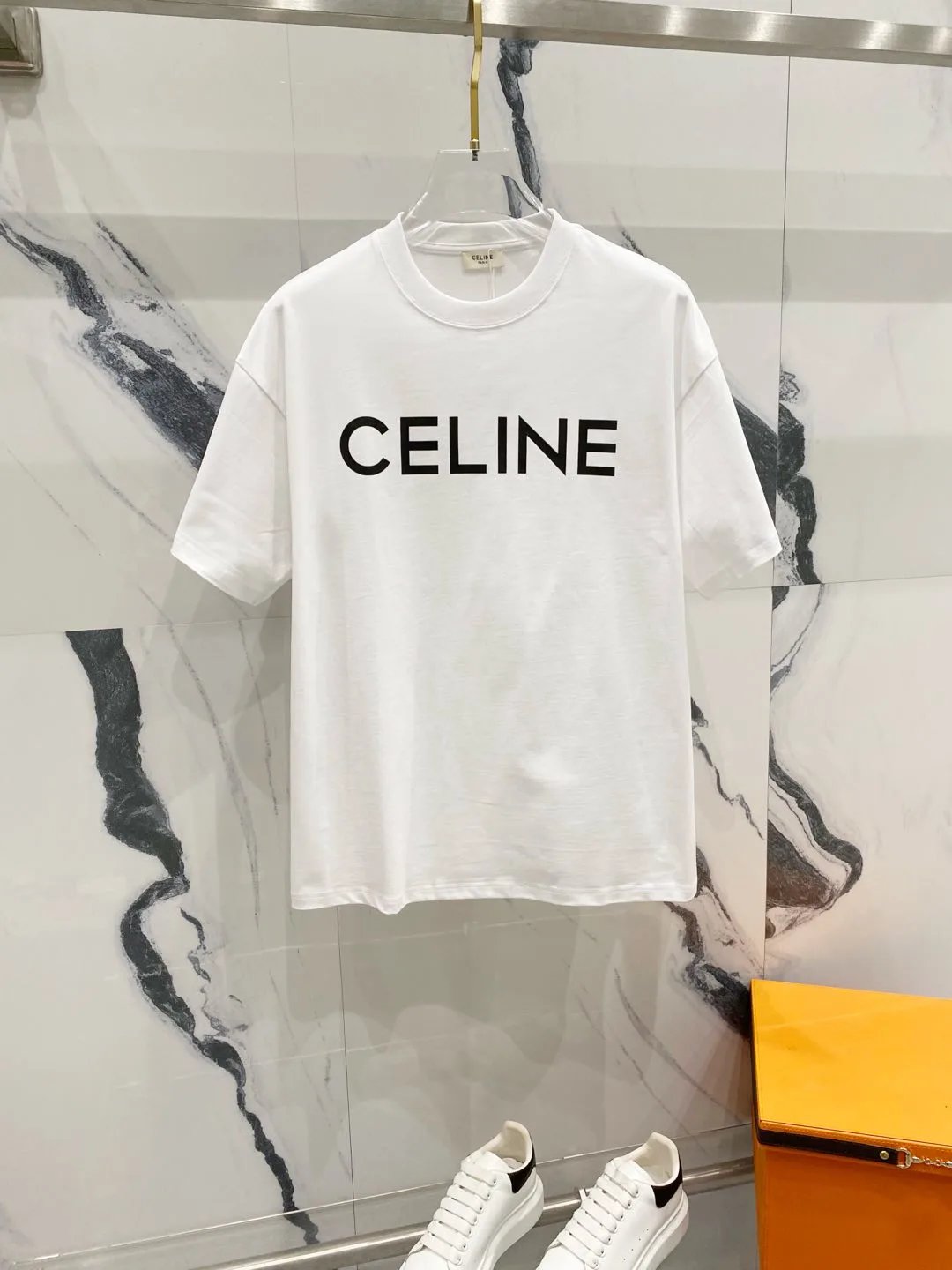 Celine T-shirt Chest Letter Print logo round Neck Short Sleeve25ss New Pure Cotton Unisex Style T Casual T-Shirt Base Layer Shirt OS Loose Fit Half Sleeve Top Plus Size