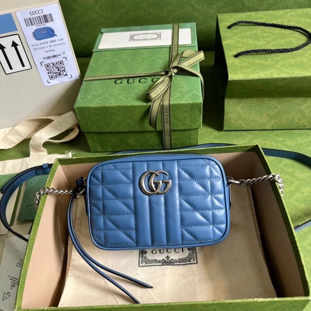 Gucci Women's Bag Top version 【 **Original Leather】Classic Ma Meng Camera Bag Marmont Series Camera Bag Crossbody Bag Large Small Size Size2023New Color Black Hardware Chain Shoulder Bag Large24cm Small Size18cm44763263493644806