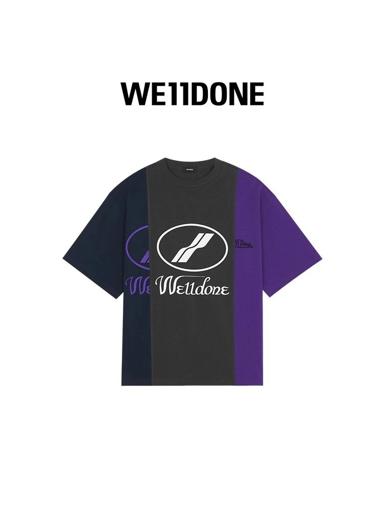 We11done T-shirt Top Version Neutral Men's and Women's Same Reflective Letters logo Fashion Loose Contrast Stitching Short Sleeves T T-shirt