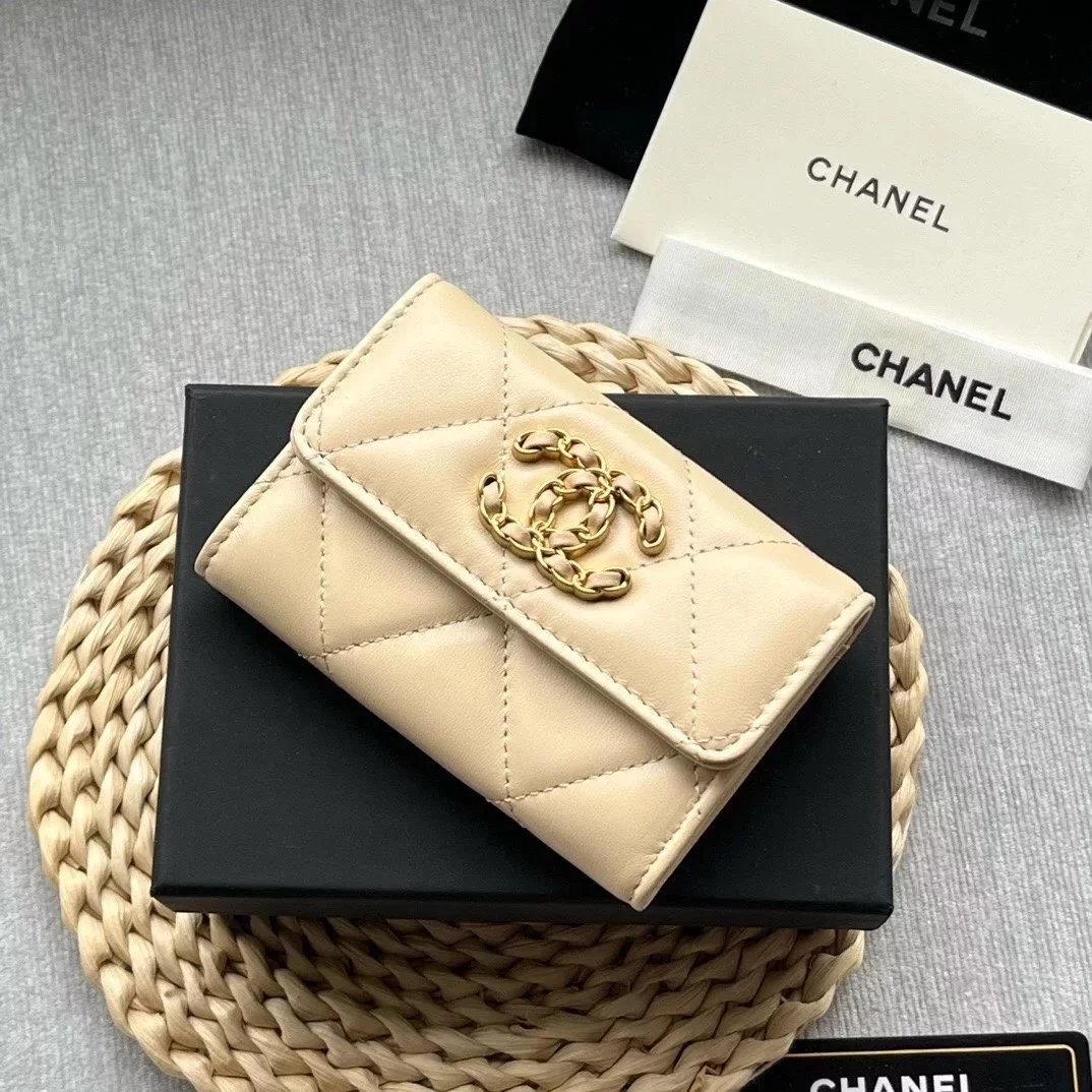 Chanel Wallet Top version Small new19bag Mouth Cover Coin Purse2022Latest logo With Large Rhombus Plaid,Imported Lambskin and Retro Hardware Men's Card Holder Ladies Card Holder Card Holder Wallet