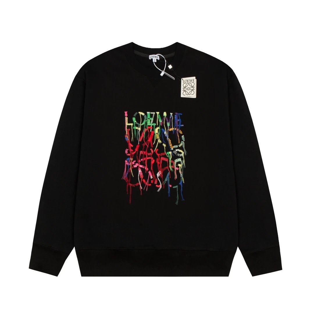 LOEWE Hoodie Colorful Tassel Embroidered Crewneck Sweatshirt Long Sleeve Base Shirt Outerwear Trendy Unisex Sports Casual OS Loose Fit Versatile New Autumn Winter Collection