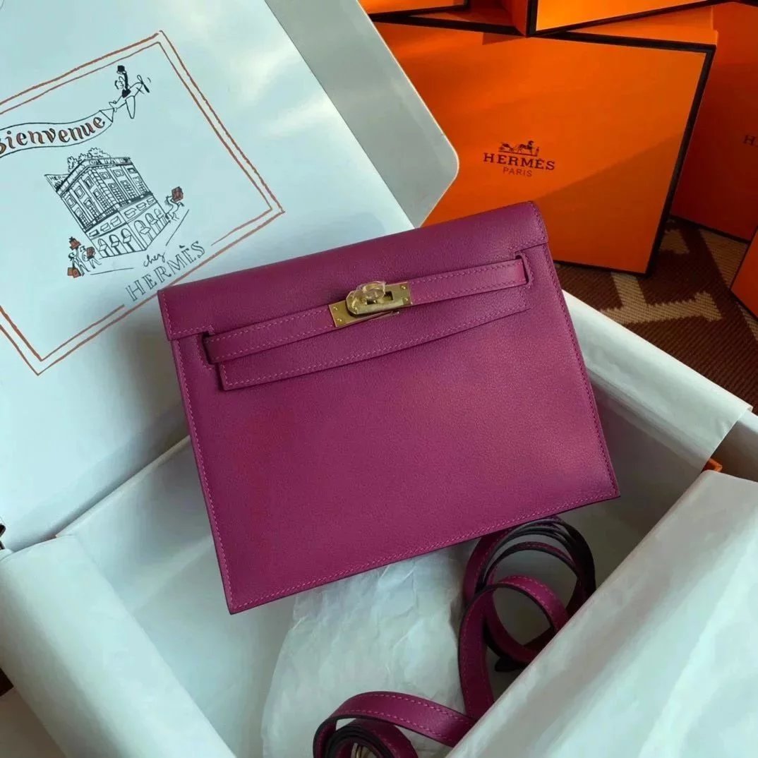 Hermes women's bag Top version 【H Handmade】Women's Bag KellyDanSe22cmevercolor Leather Imported Beeswax Thread Clutch Backpack Waist Bag Shoulder Messenger Bag Gold and Silver Buckle