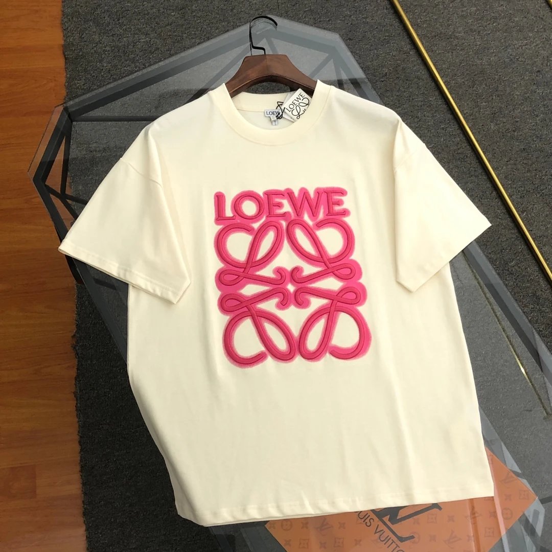 LOEWE T-shirt New Embroidery logo Round neck short-sleeve pure cotton T T-shirt ins Unisex Simple Summer New Casual Base Shirt T-Shirt