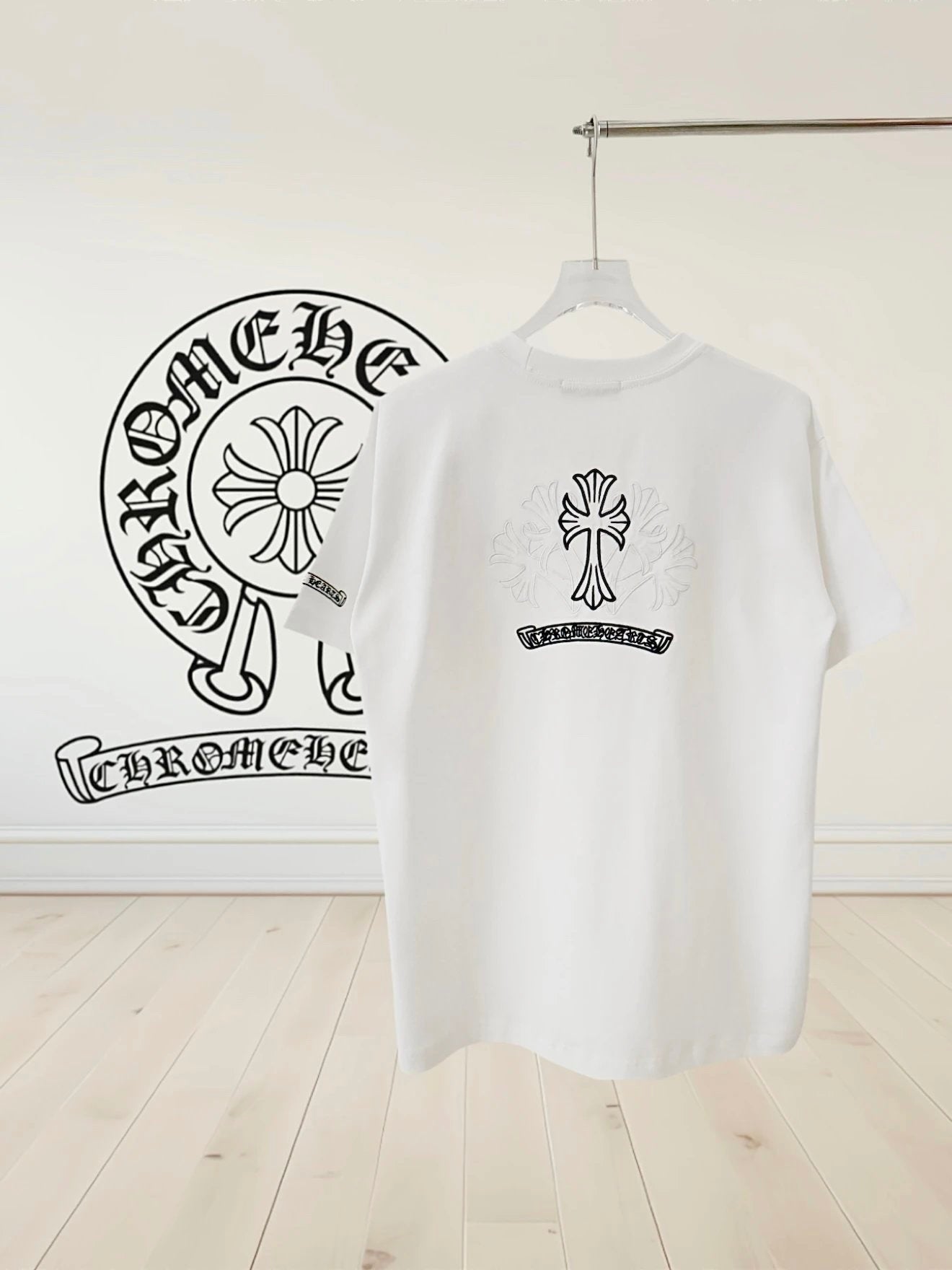 Chrome Hearts T-shirt Tabernaemontana divaricata logo round Neck Short Sleeve25ss New Pure Cotton Unisex Style T Casual T-Shirt Base Layer Shirt OS Loose design