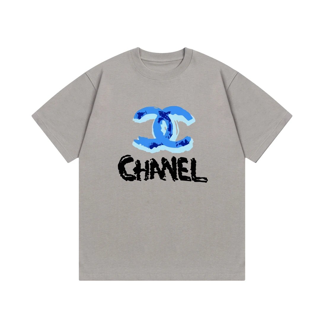 Chanel T-shirt Colorful Graffiti Letter Direct Print Logo round Neck Short Sleeve25ss New Pure Cotton Unisex Style T T-shirt OS Loose Fit Base Shirt Top Half Sleeve T-Shirt