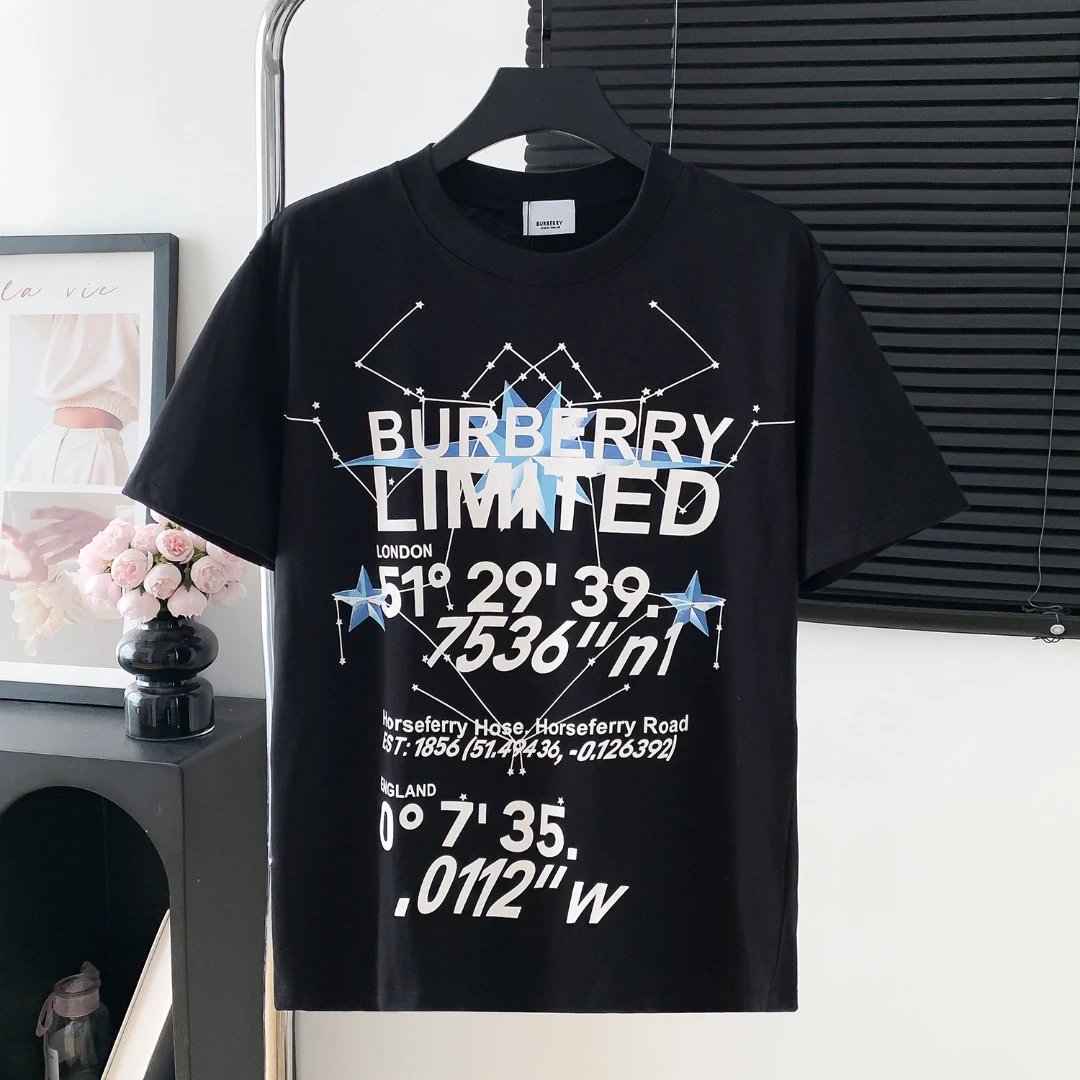 Burberry T-shirt Chest Letter Print logo round Neck Short Sleeve25ss New Pure Cotton Unisex Style T T-shirt OS Loose Fit Base Shirt Half Sleeve T-Shirt Top Half Sleeve