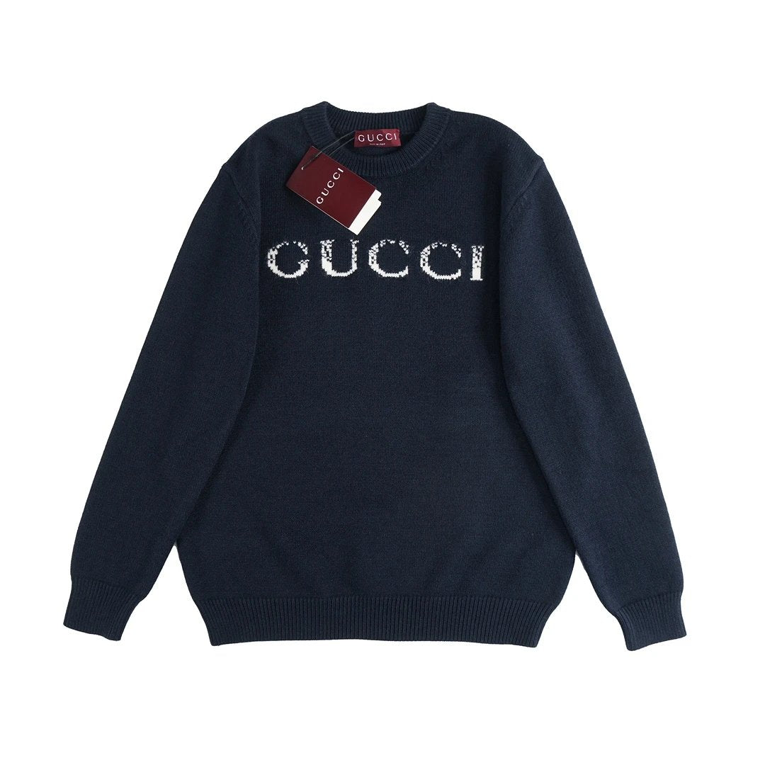 Gucci Sweater Chest logo Wool Crew Neck Sweater Long Sleeve Thickened Lazy Style OS Loose Fit Unisex Knit Top Jacket Versatile Casual Wearable Inside and Outside