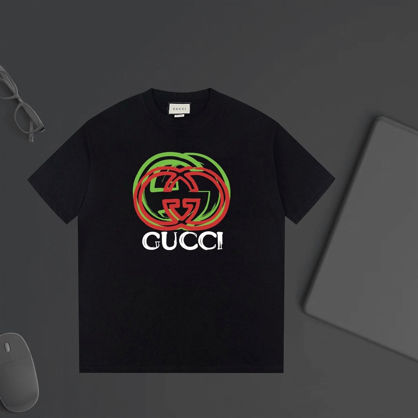Gucci T-shirt Color-Blocked Front Double G Letter Printing logo round Neck Short Sleeve25ss New pure cotton T Unisex T-Shirt OS Drop Shoulder Loose Fit Base Shirt Top T-Shirt Short Sleeve