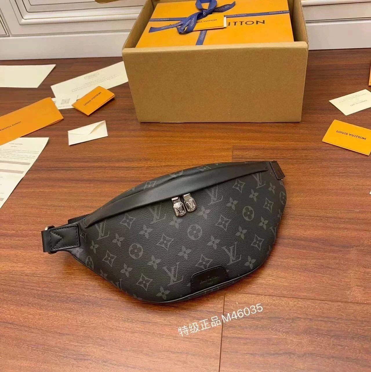 Louis Vuitton LV Men's Bag Top version Original Leather Classic BUMBAG Presbyopic Waist Bag Chest Bag Shoulder Crossbody Unisex Handbag M43644Presbyopic M46035Black Flower M46036Black Leather M46108Gray Leather
