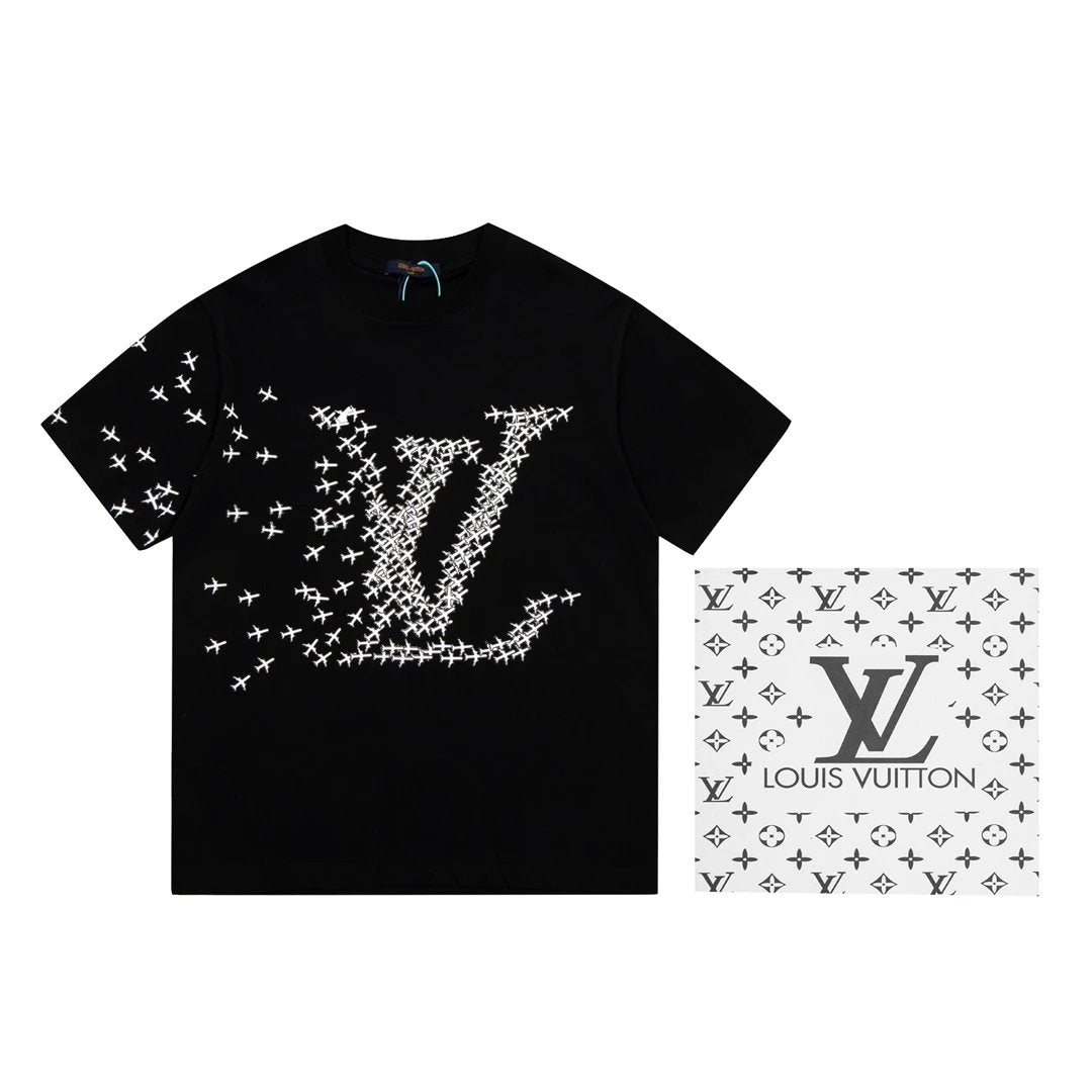 Louis Vuitton LV T-shirt Small Plane logo round Neck Short Sleeve25ss New Pure Cotton Unisex Style T Casual T-Shirt Base Layer Shirt OS Loose design