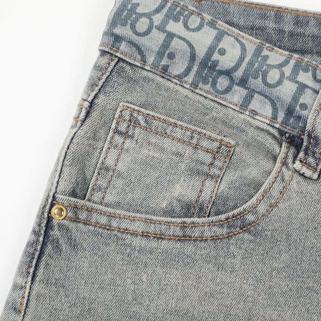 Dior Jeans Straight Leg Vintage Floral Jeans Autumn Winter New Unisex Loose Casual Wide Leg High Waist Pants