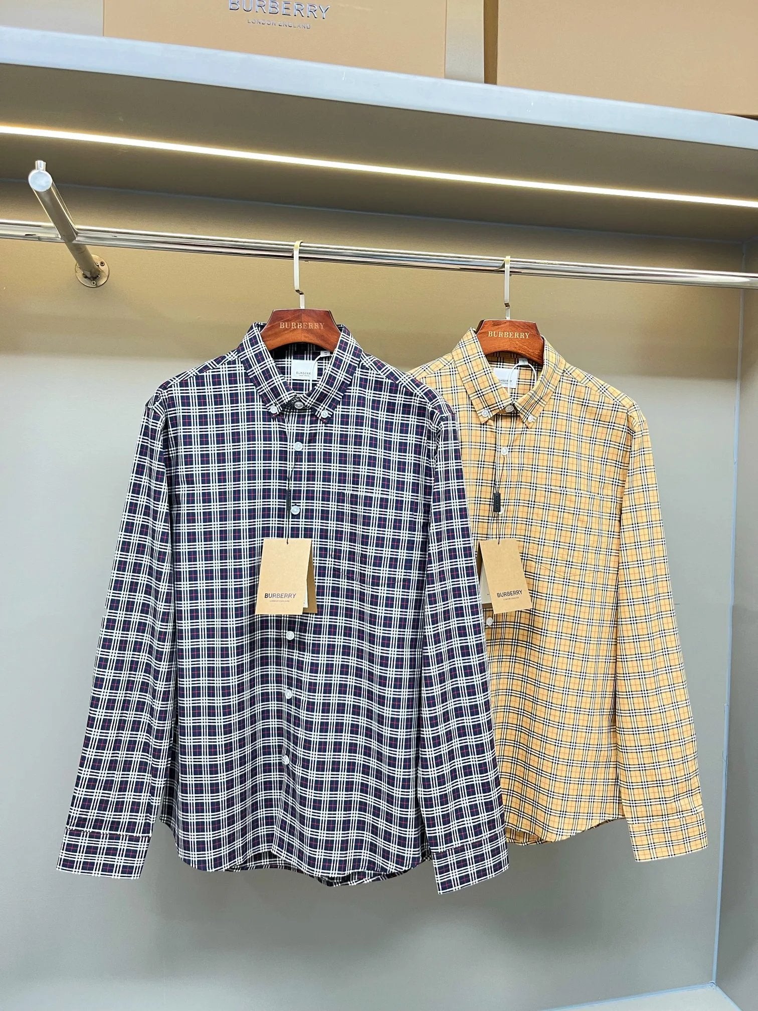 Burberry Shirt Fine Yellow Check Button Point Collar Shirt Unisex Casual Versatile Jacket