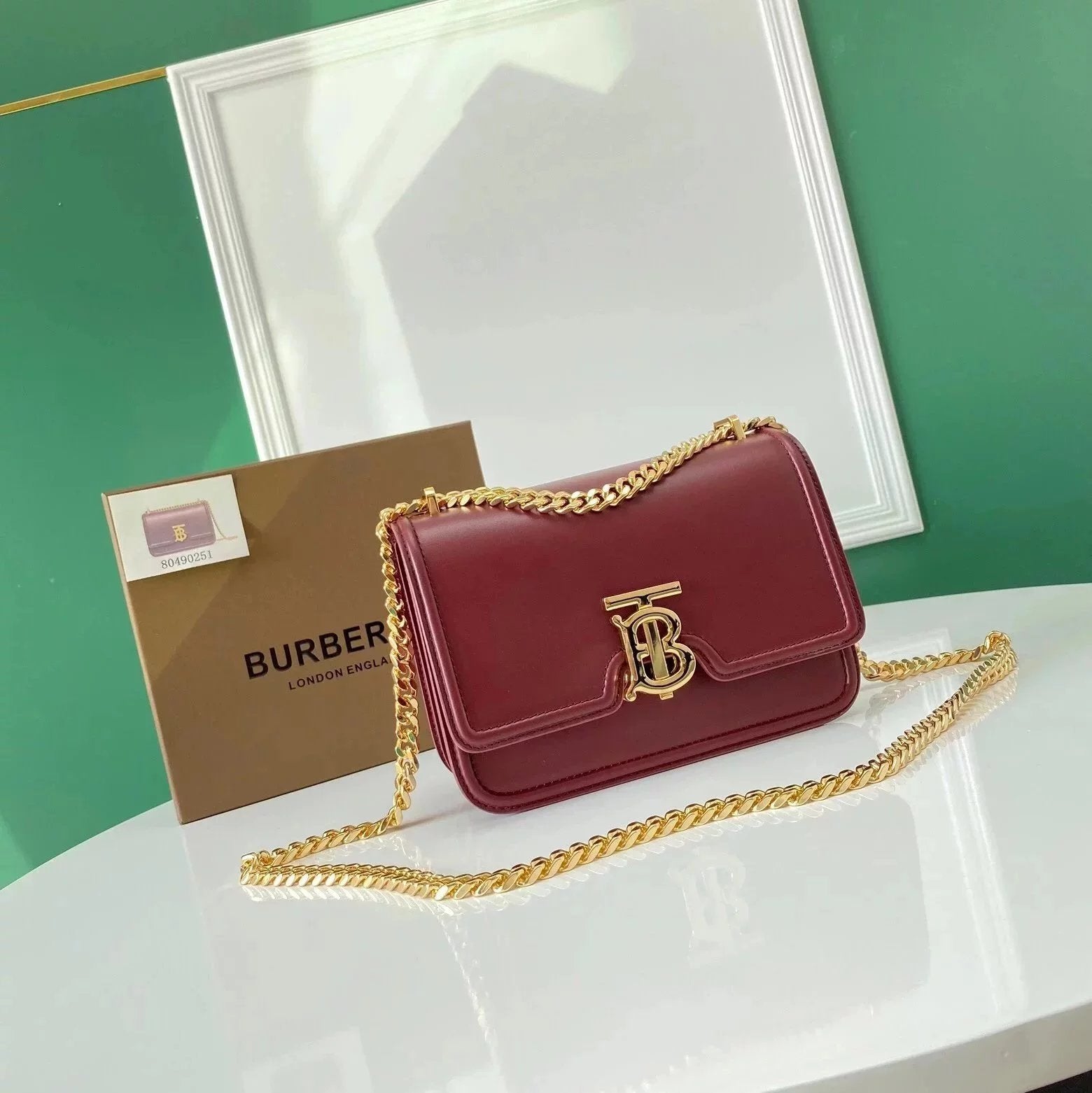 Burberry Women's Bag Top version 【Genuine Goods Original Leather】2022New TB Exclusive Logo Twist Lock Bag Chain Bag box Square Bag Women's Cow Leather Bag Crossbody Bag