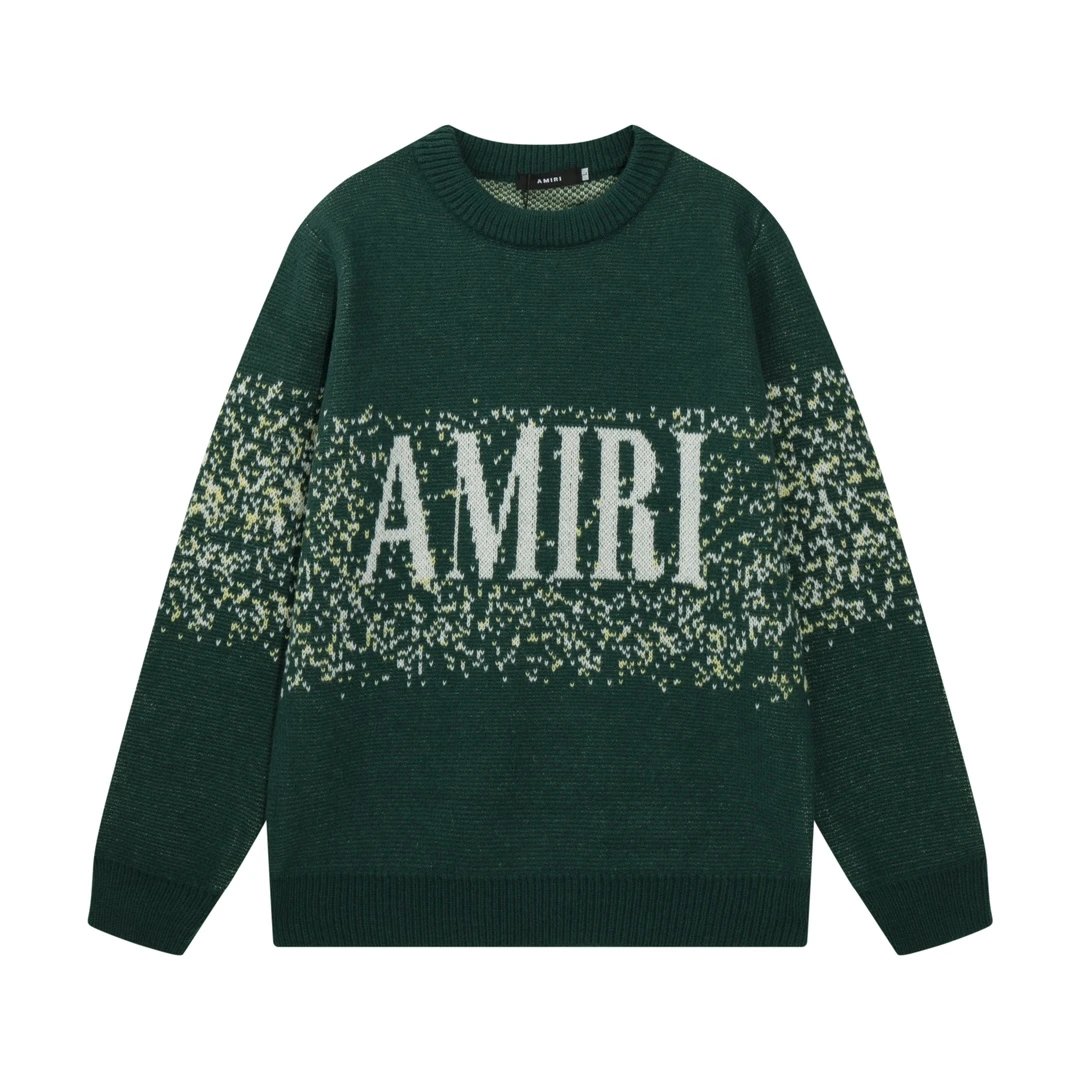 Amiri Sweater Classic logo Embroidered Jacquard Seahorse Wool Sweater Thickened Warm Pullover Crew Neck Knitwear os Knitted Inner Layer Unisex Same Style24ss Autumn and Winter New Products