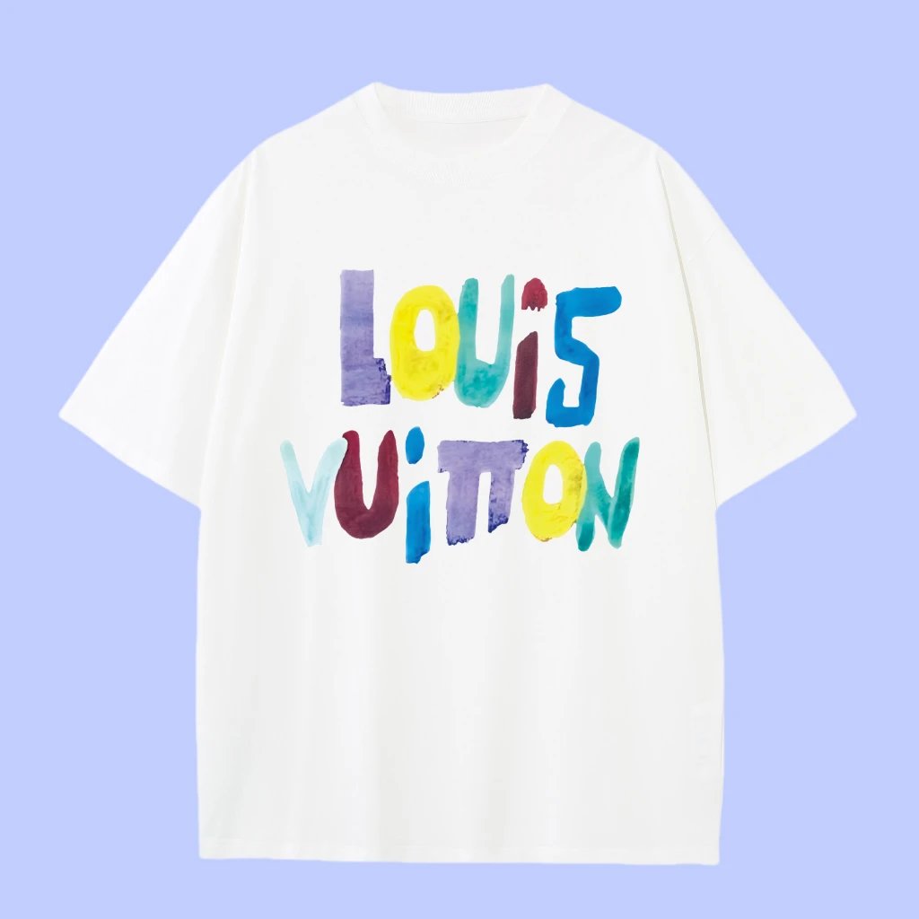 Louis Vuitton LV T-shirt Colorful Print on the Chest logo round Neck Short Sleeve25ss New Pure Cotton Unisex Style T T-shirt OS Loose Fit Base Shirt Top Half Sleeve T-Shirt