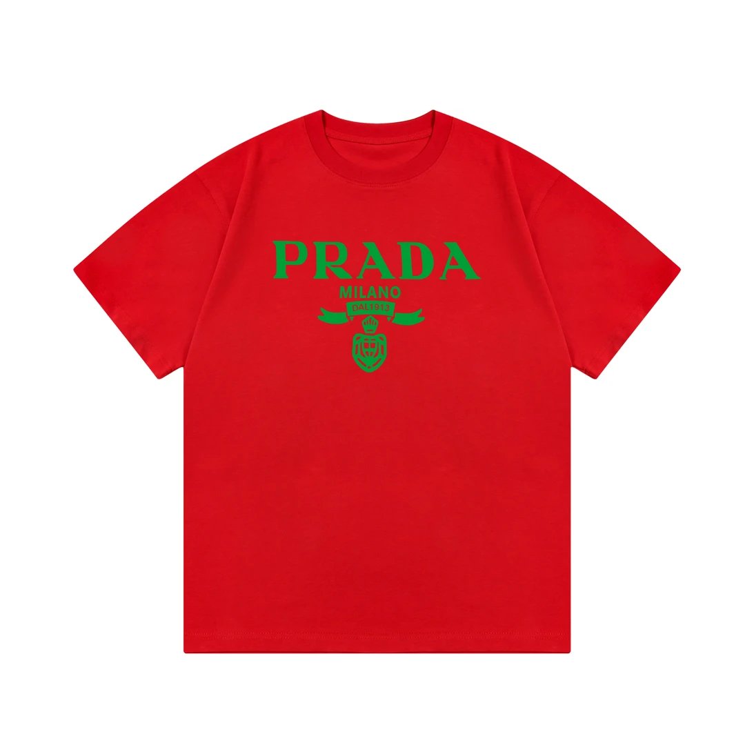 PRADA T-shirt Chest Letter Print Logo Logo Crew Neck Short Sleeve25ss New Pure Cotton Unisex Style T T-shirt OS Loose Fit Base Shirt Top Half Sleeve T-Shirt