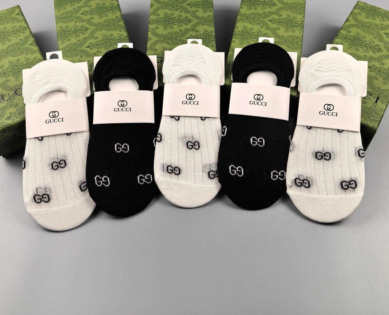 Gucci Sock 【Five Pairs Per Box】Classic Letters logo Breathable and stylish pure cotton25ss New Short Tube Cotton Socks Thin Business Sports Casual Spring Summer Autumn Versatile Deodorant Sweat-Absorbing