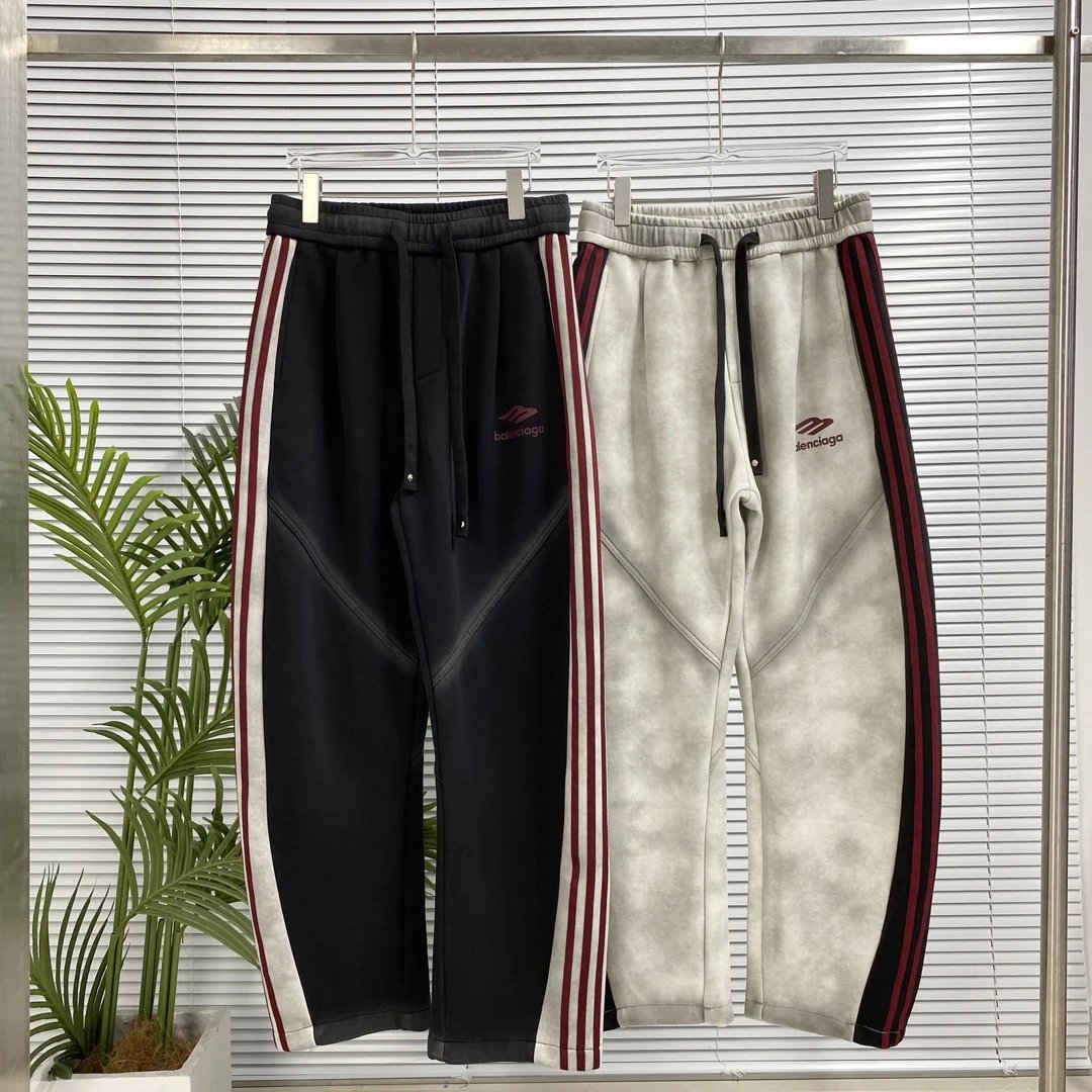 Balenciaga Sweatpants Washed Patchwork logo Straight Leg Sweatpants Sports Pants Autumn Unisex Long Pants Drawstring Winter Loose Plus Size Casual Pants High Waist Color Block
