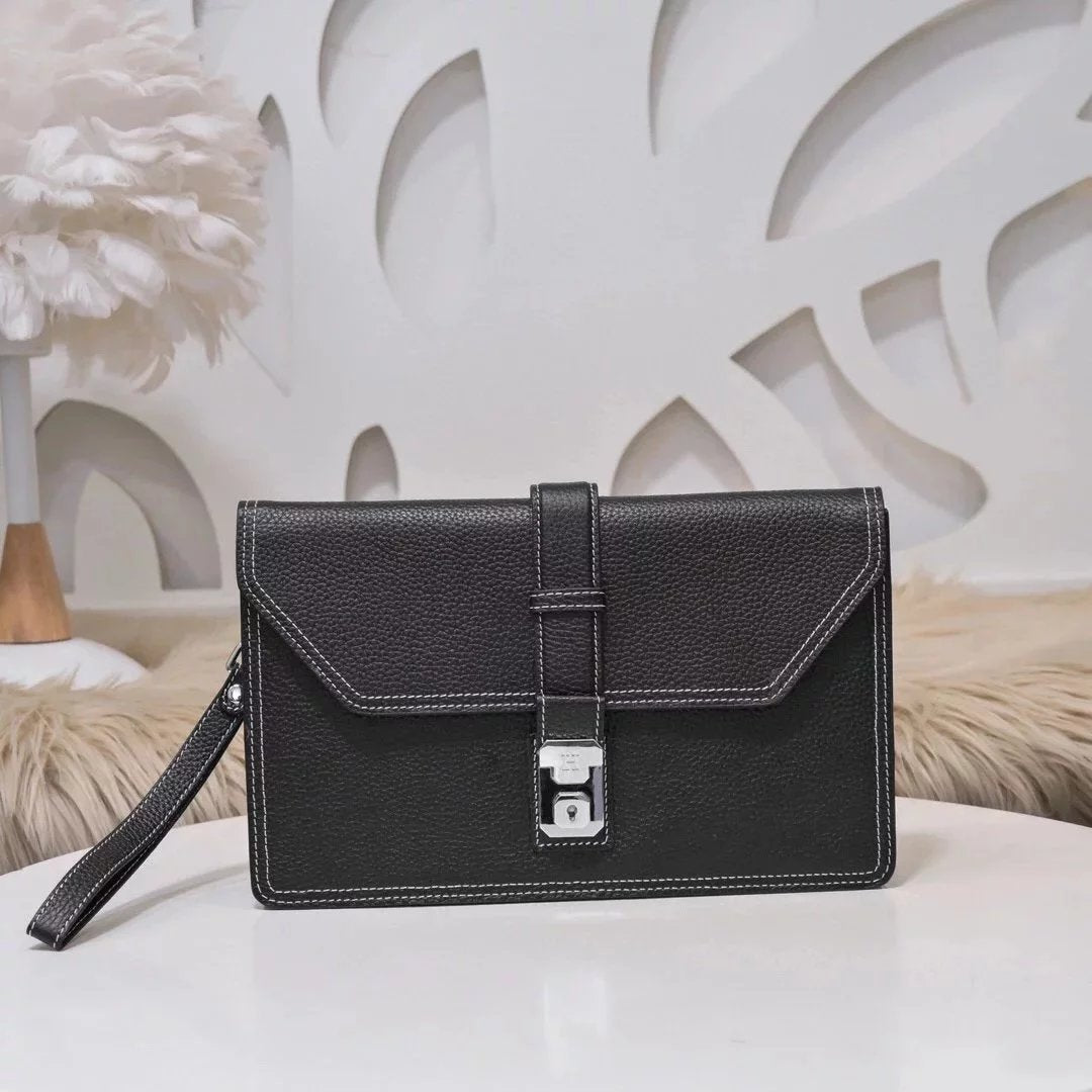 Hermes men's bag Top version The Most New Men's Clutch Clutch Clutch Bag Is Made of Calfskin Noble Hardware Zipper Head Leather Soft Feel Awesome Workmanship Fine High-End Elegant Classy Casual Practical Version Very Comfortable High Quality with Box