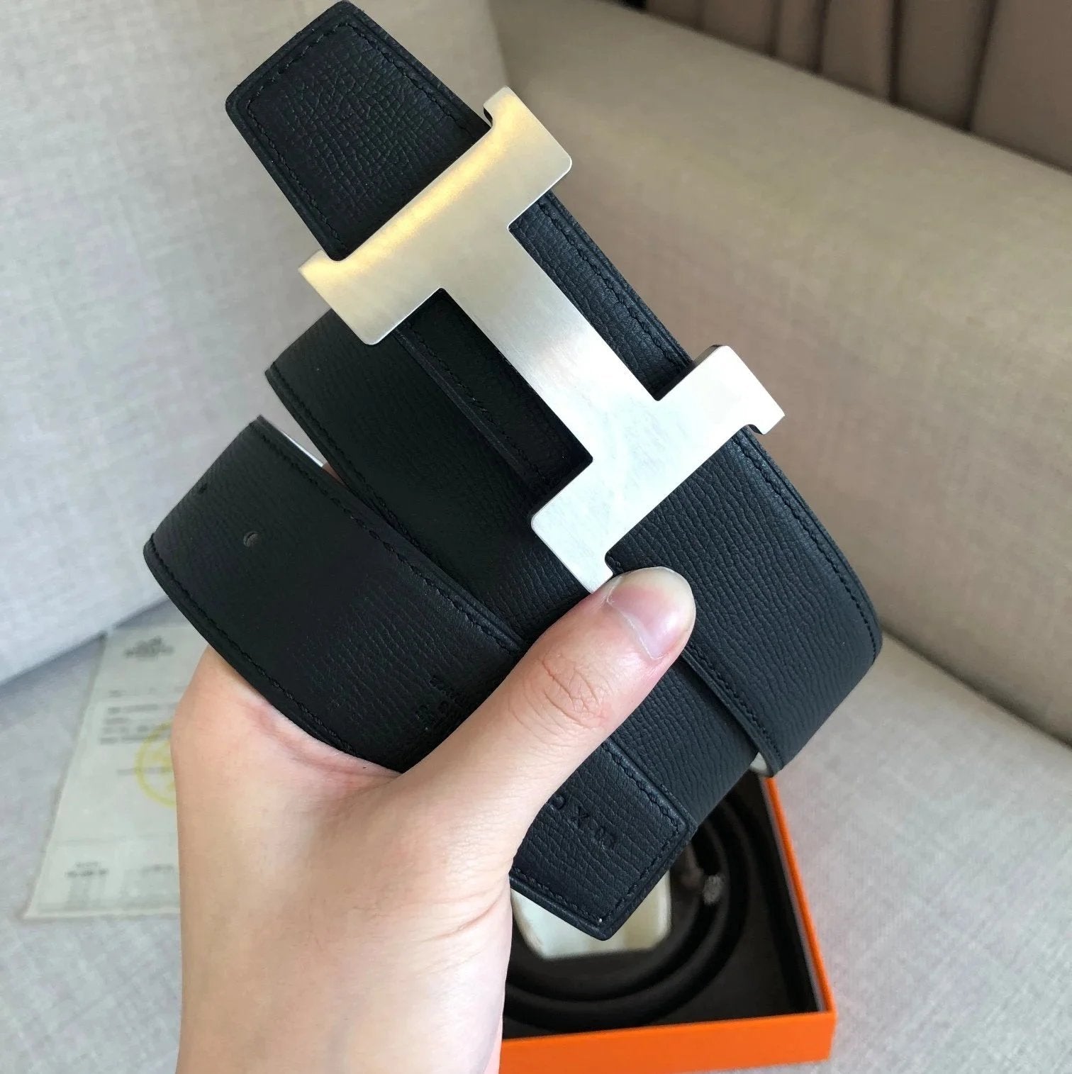 Hermes Belt Top version 3.2/3.8Men's Women's Belt Genuine Leather Double-Sided Belt Italy Imported Cowhide Leather Pure Original Leather Pure Steel Buckle Litchi Pattern h Home h Buckle1