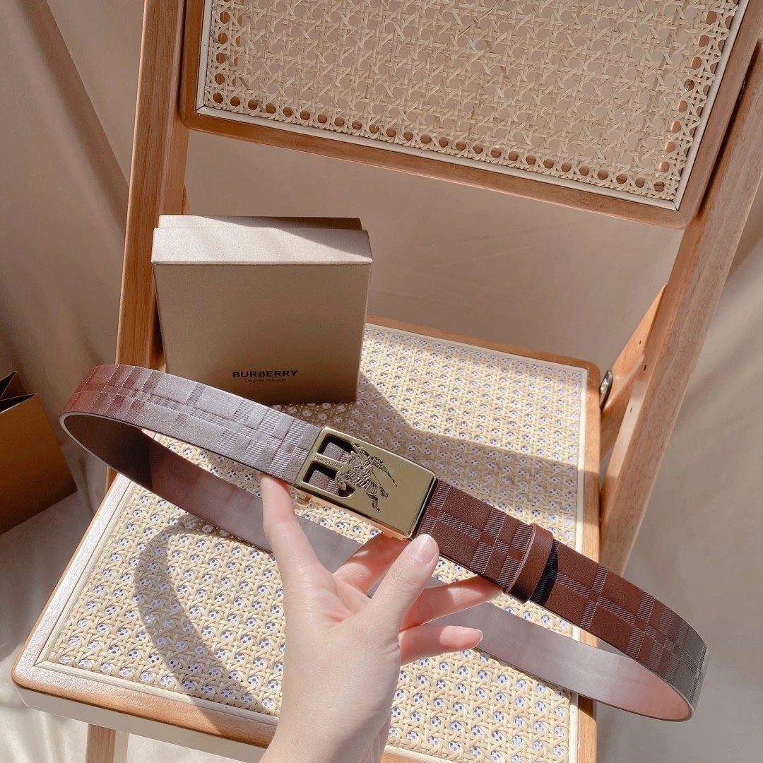 Burberry Belt Top version 【Original Custom】Original New Men's Leather Belt Width3.5cm Double-Sided Imported First Layer Calfskin Full Grain Leather Genuine Goods Quality Original Automatic Buckle Counter Full Set Gift Box Packaging B Home Belt