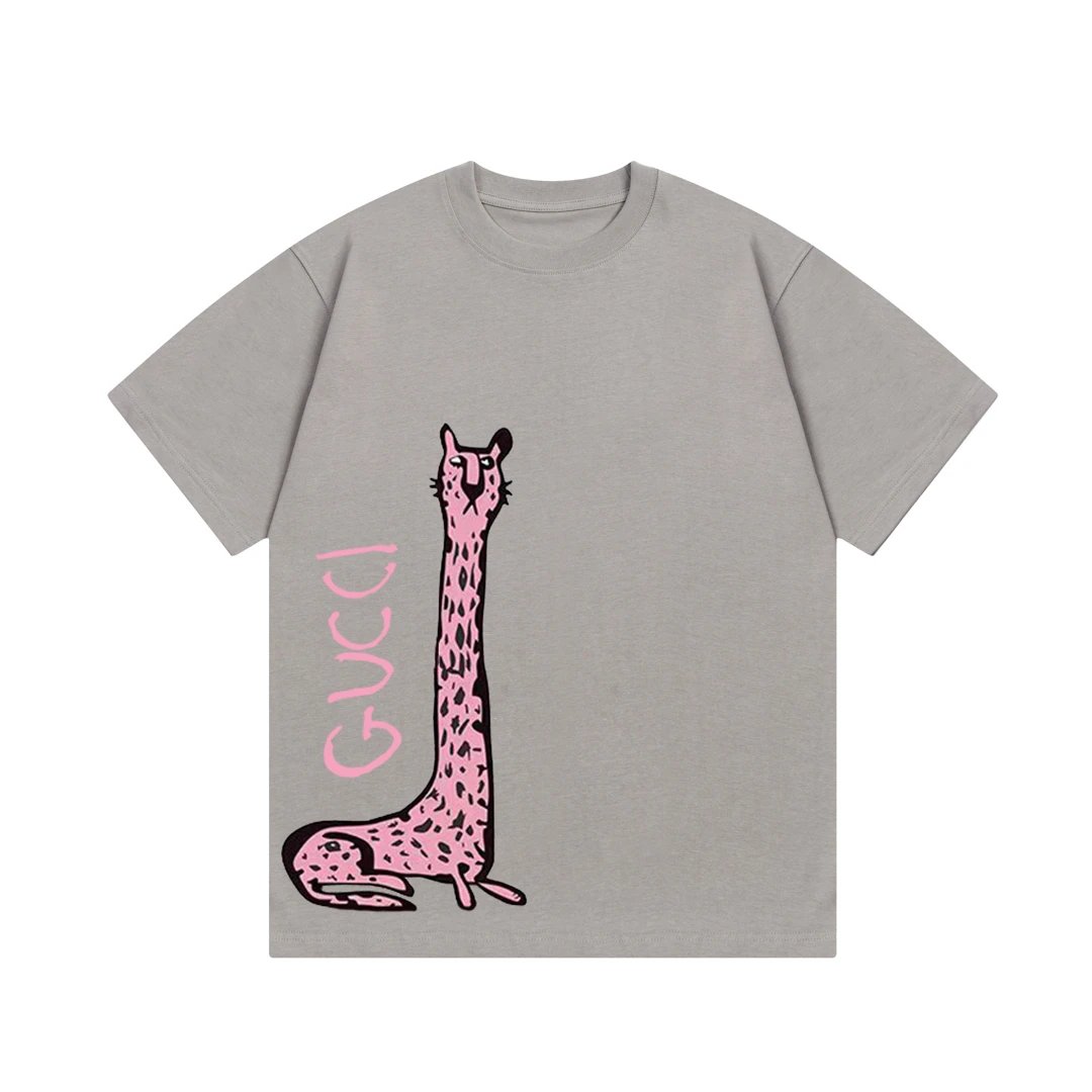 Gucci T-shirt Giraffe Letter Print logo round Neck Short Sleeve25ss New pure cotton T Unisex T-Shirt OS Loose Fit Base Shirt Top Half Sleeve T-Shirt