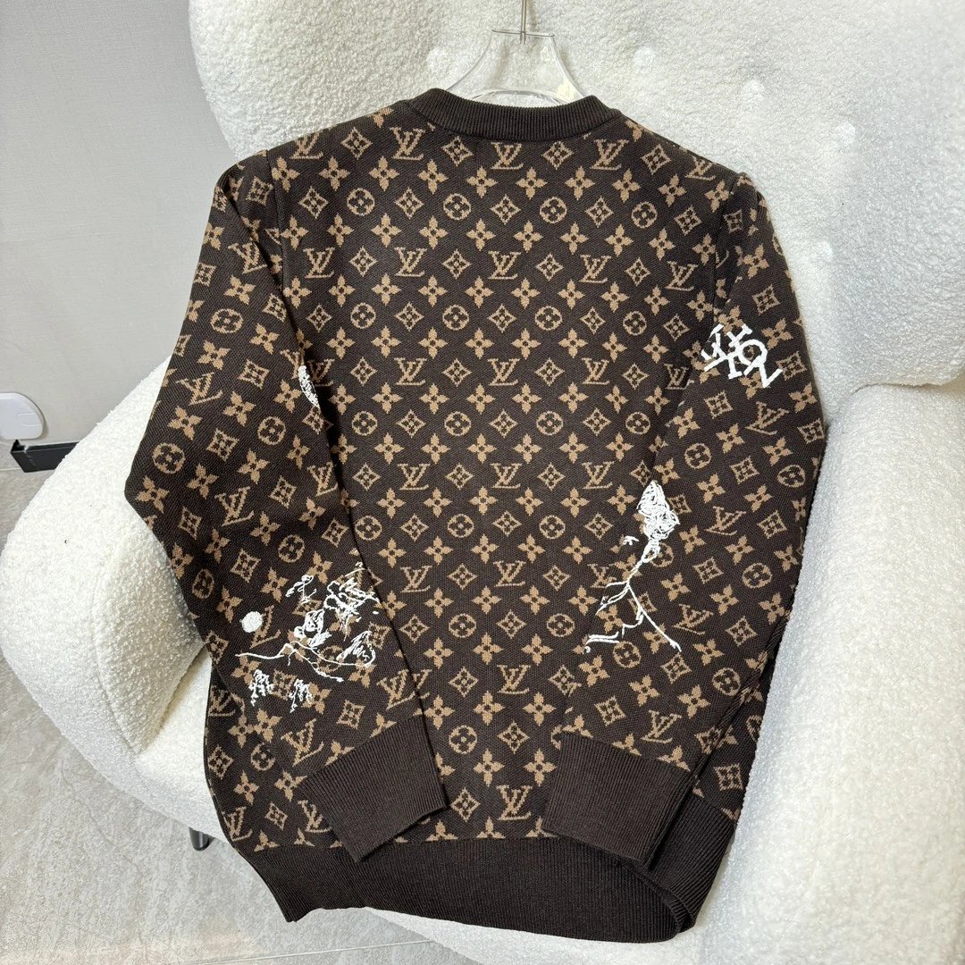 Louis Vuitton LV Sweater Embroidered Sheep Wool Crew Neck Sweater Long Sleeve Pullover Thickened Lazy Style OS Loose Fit Casual Jacket for Men and Women, Versatile Inner Layer