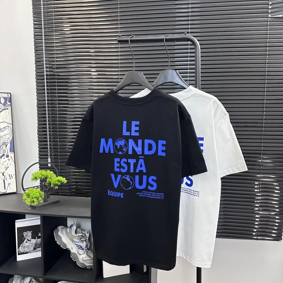 Louis Vuitton LV T-shirt New Workwear Eco-friendly Earth Front and Back Print logo round Neck Short Sleeve25ss New pure cotton T Unisex T-Shirt OS Loose Fit Base Shirt G Home Top Half Sleeve T-Shirt