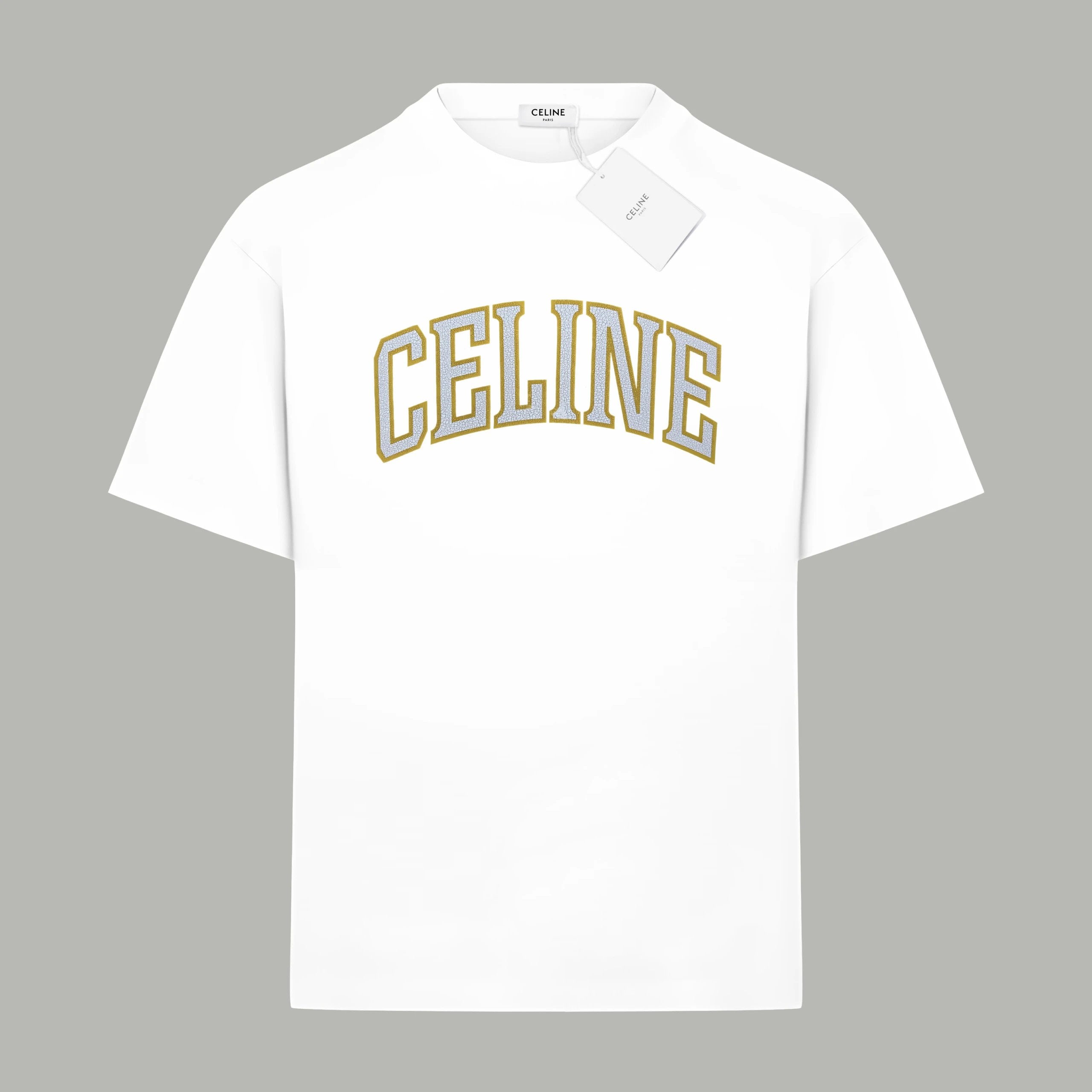 Celine T-shirt Chest Crack Letter Print logo round Neck Short Sleeve25ss New Pure Cotton Unisex Style T T-shirt OS Loose Fit Base Shirt Top Half Sleeve T-Shirt