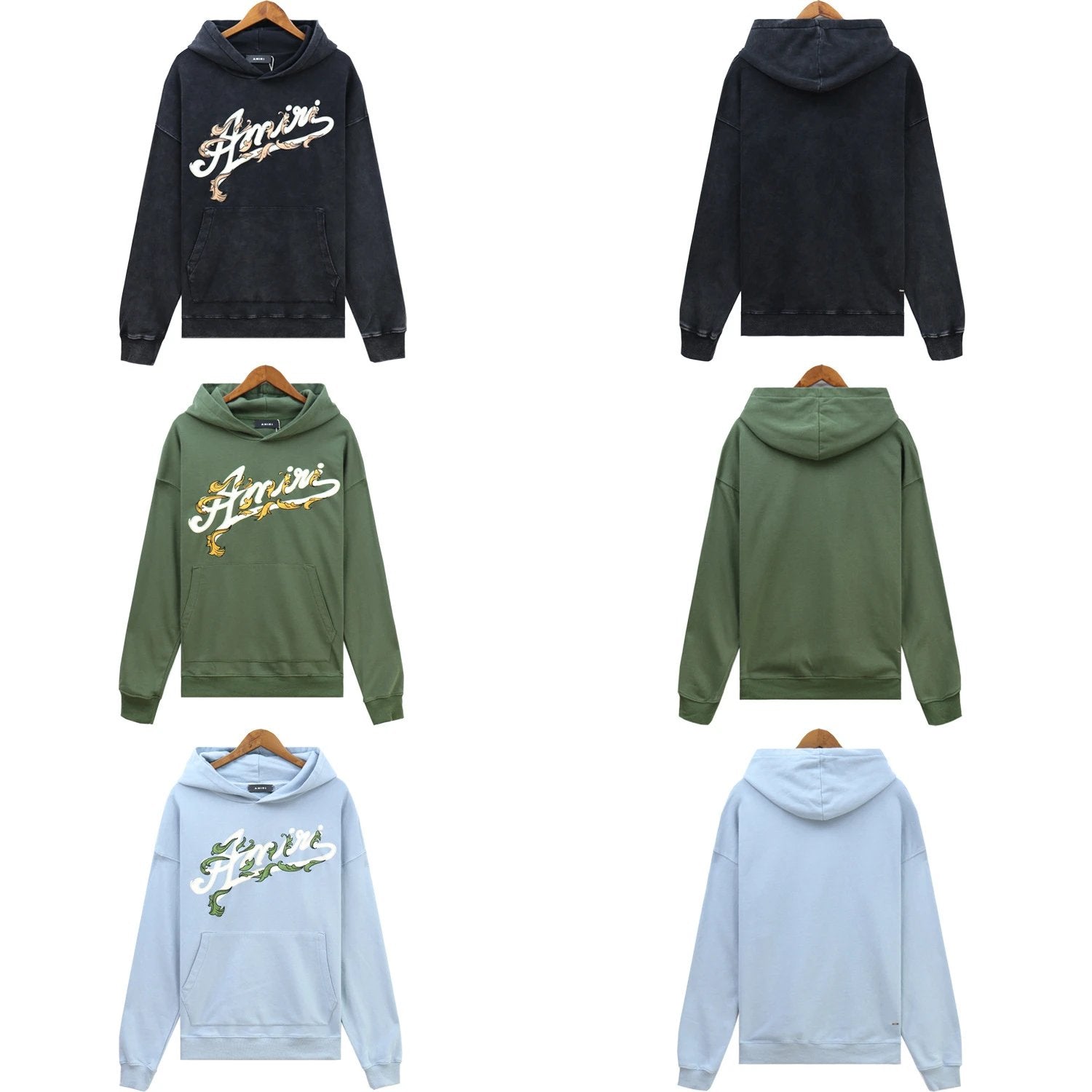 Amiri Hoodie 2024Autumn and Winter New Plant Letter Pattern round Neck Pullover Long Sleeve Men and Women Same Style