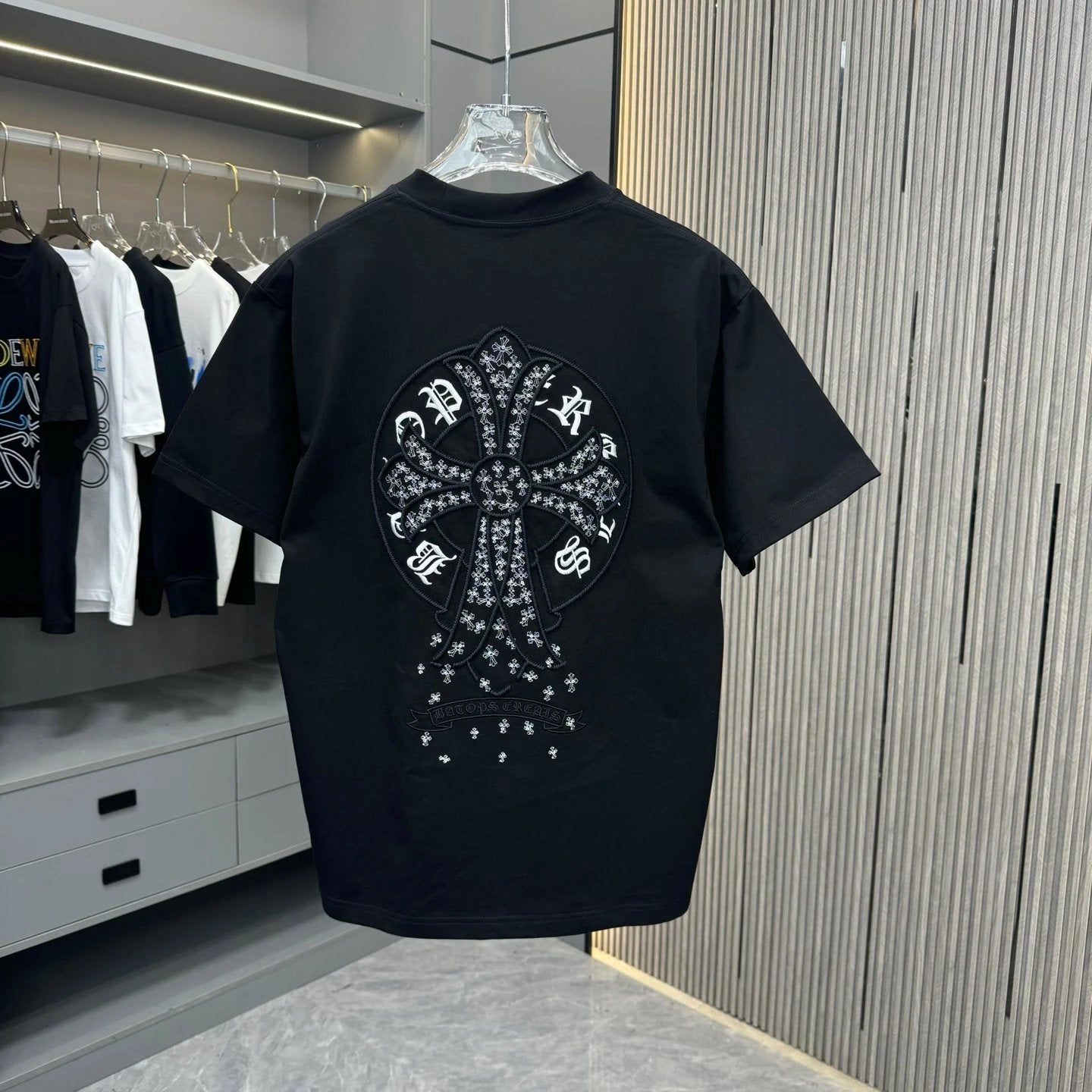 Chrome Hearts T-shirt Back with Sanskrit Letter Embroidery logo round Neck Short Sleeve25ss New Pure Cotton Unisex Style T Casual T-Shirt Base Layer Shirt OS Loose Fit Half Sleeve Top Plus Size
