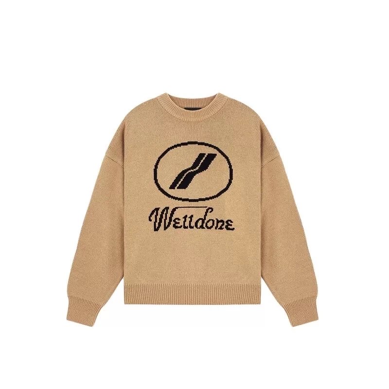 We11done Sweater Top Version Official Network Synchronization Men's and Women's Same Pattern Inlay round Neck Knitted Sweater