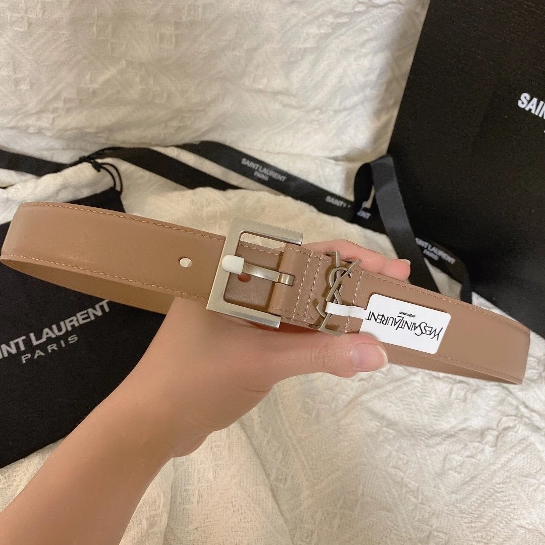 YSL Belt Top version Belt Waist Belt Women's Belt SainLaure Men's and Women's Universal Belt Belt Printing Clear Leather Soft Imported Calfskin Pure Copper Hardware Buckle,Each Needle and Thread Are Very Tight, Fashionable, All-Matching and Elegant,Qualit