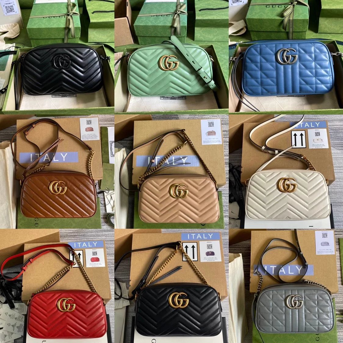 Gucci Women's Bag Top version 【 **Original Leather】Classic Ma Meng Camera Bag Marmont Series Camera Bag Crossbody Bag Large Small Size Size2023New Color Black Hardware Chain Shoulder Bag Large24cm Small Size18cm44763263493644806